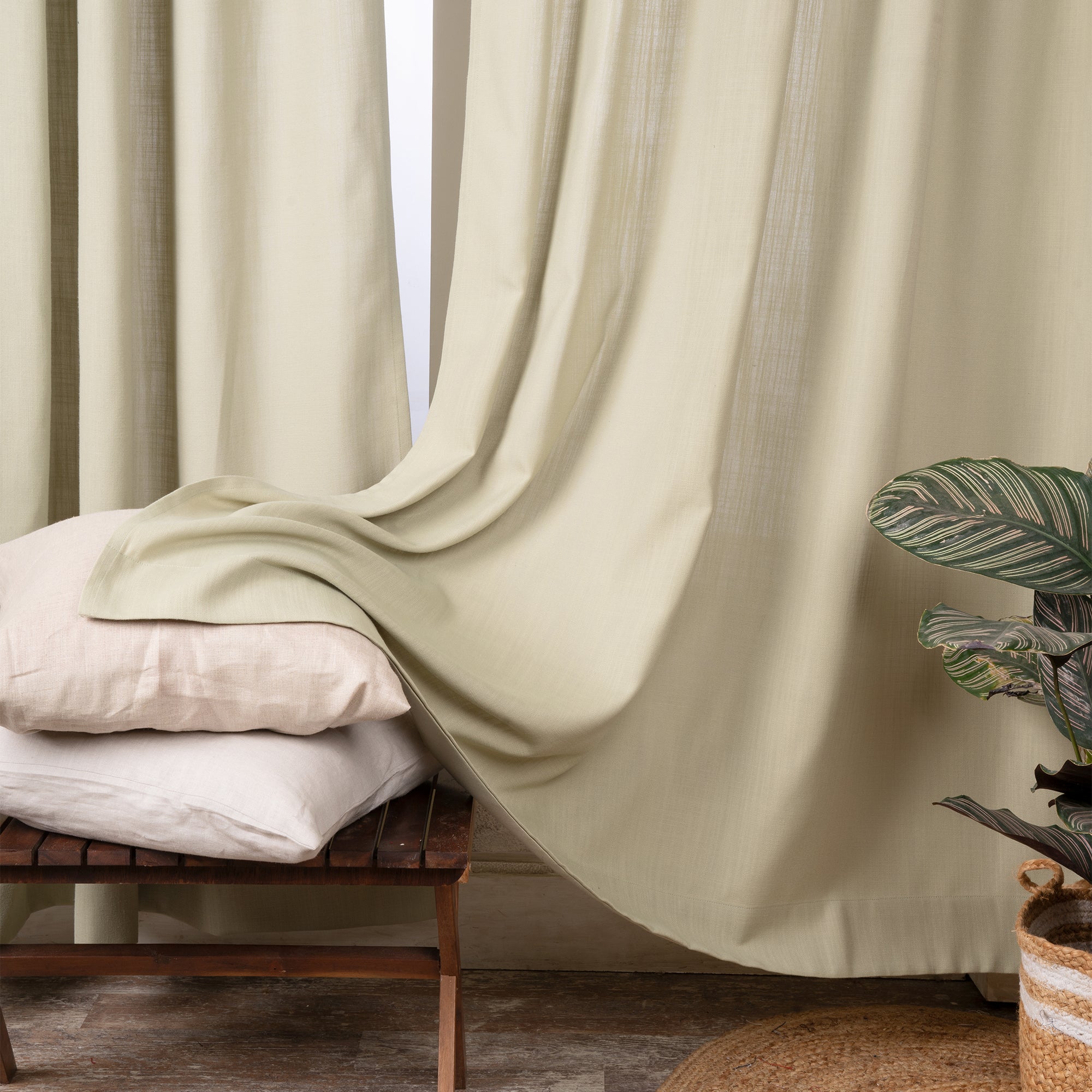 Sage Green Faux Linen Frill Curtain