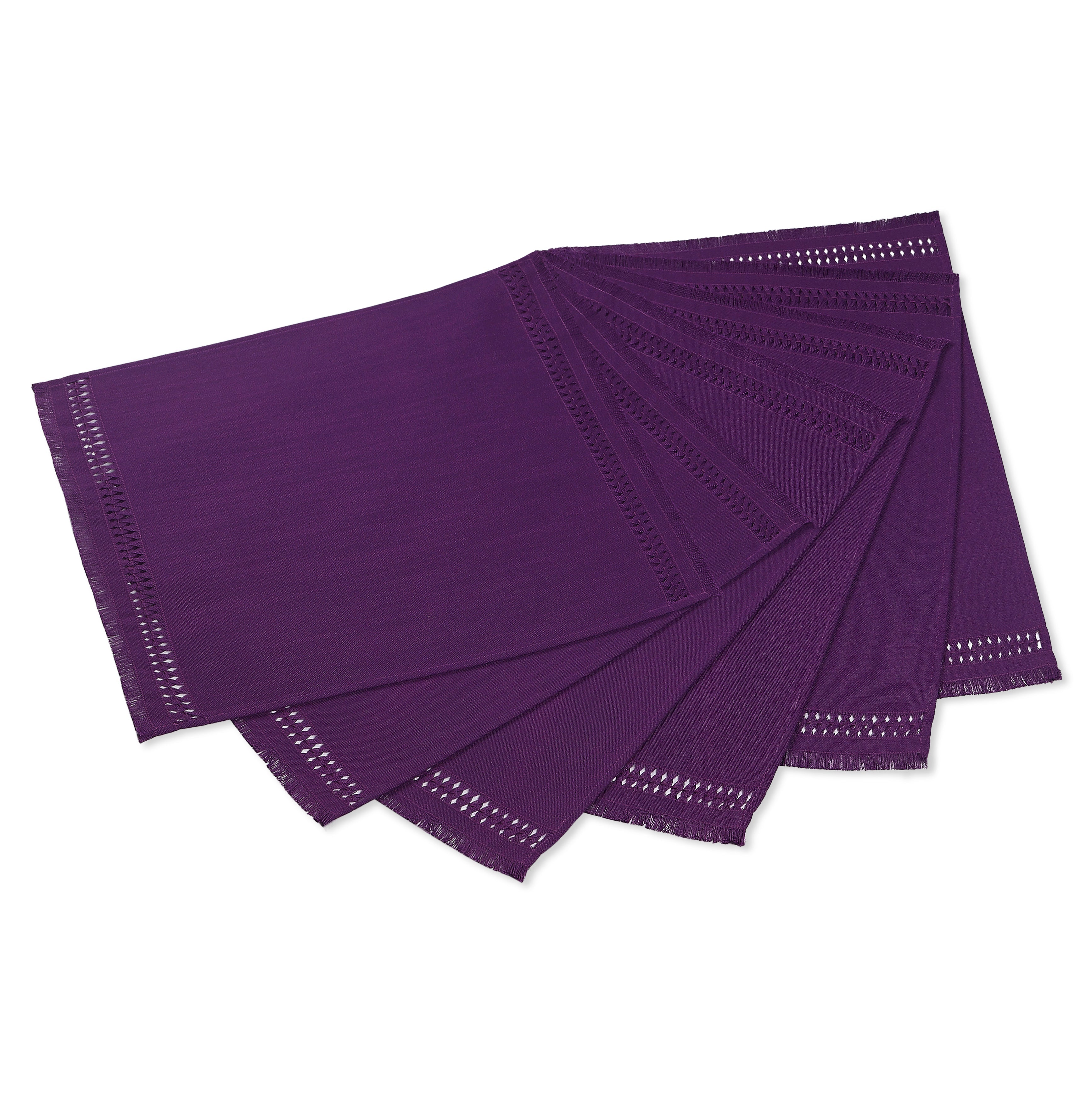 Purple Faux Linen Placemats, Hand Hemstitch, 14 x 19 inch, 6 pcs