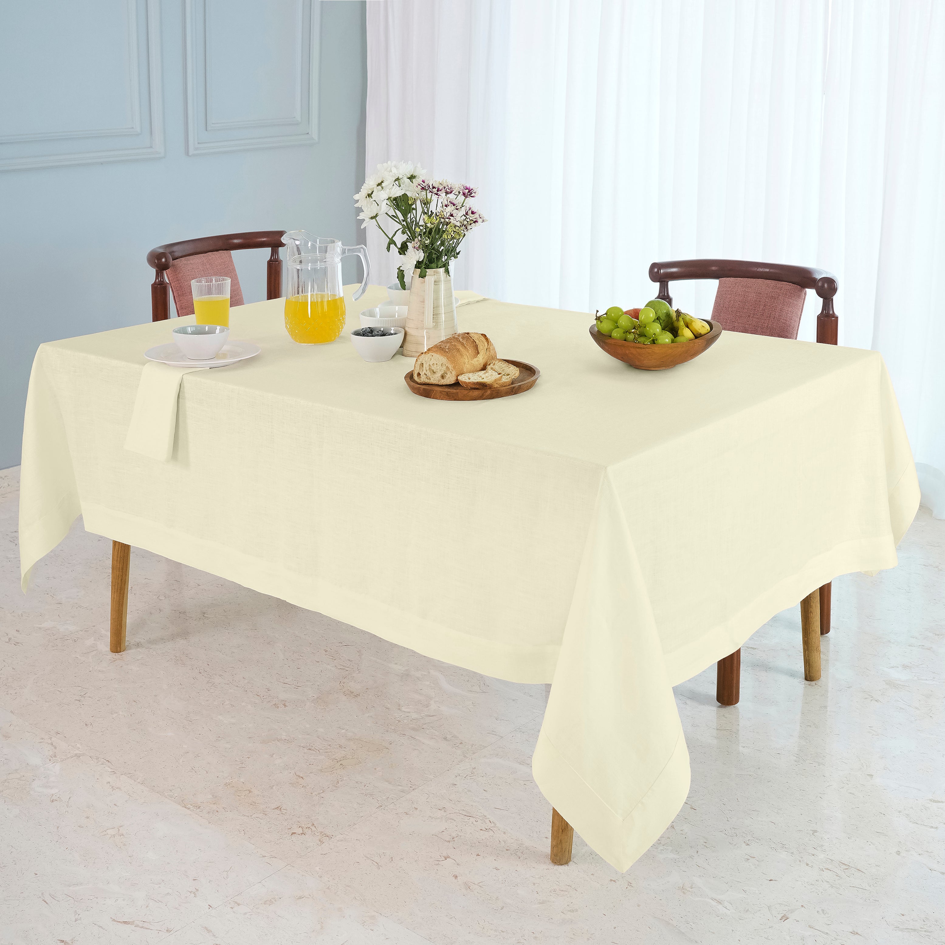 Cream Linen Tablecloth, Hemmed