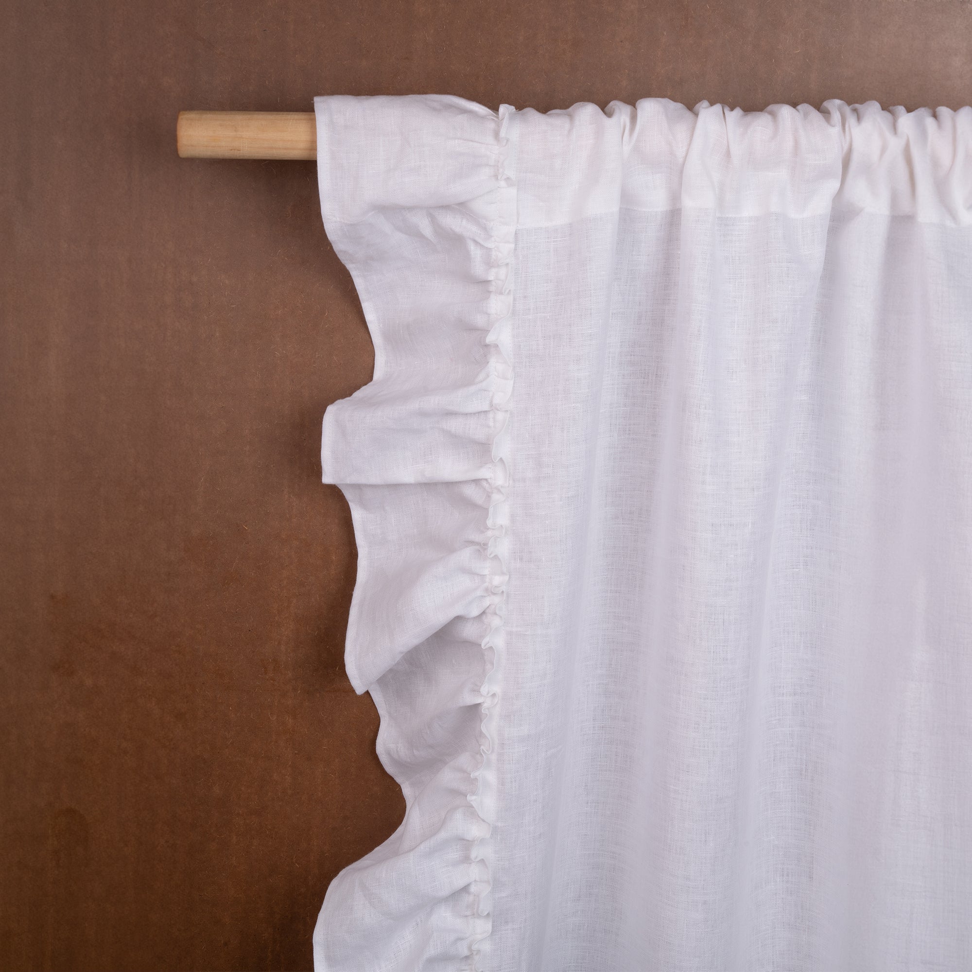 White Linen Ruffle Curtain