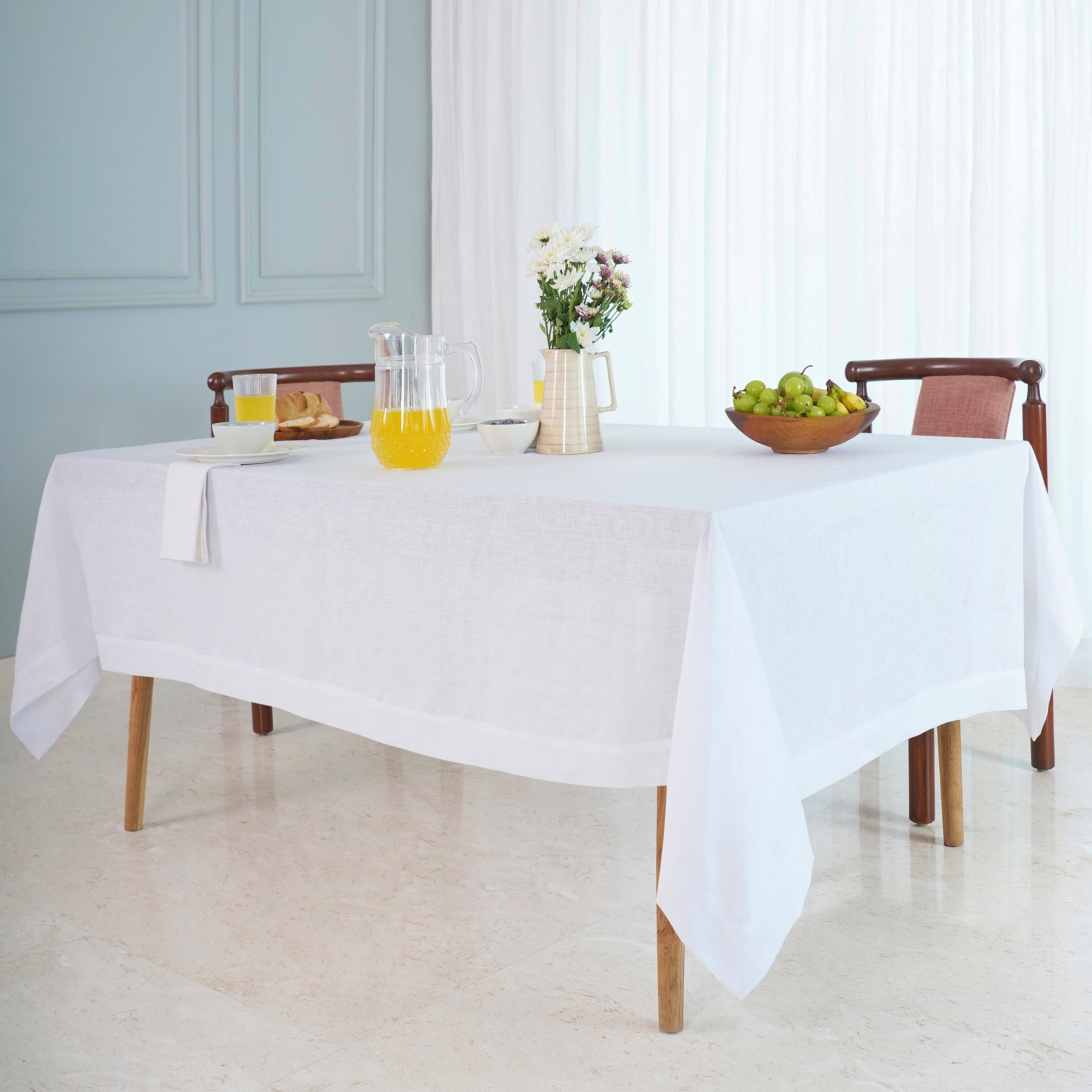 White Linen Tablecloth, Hemmed