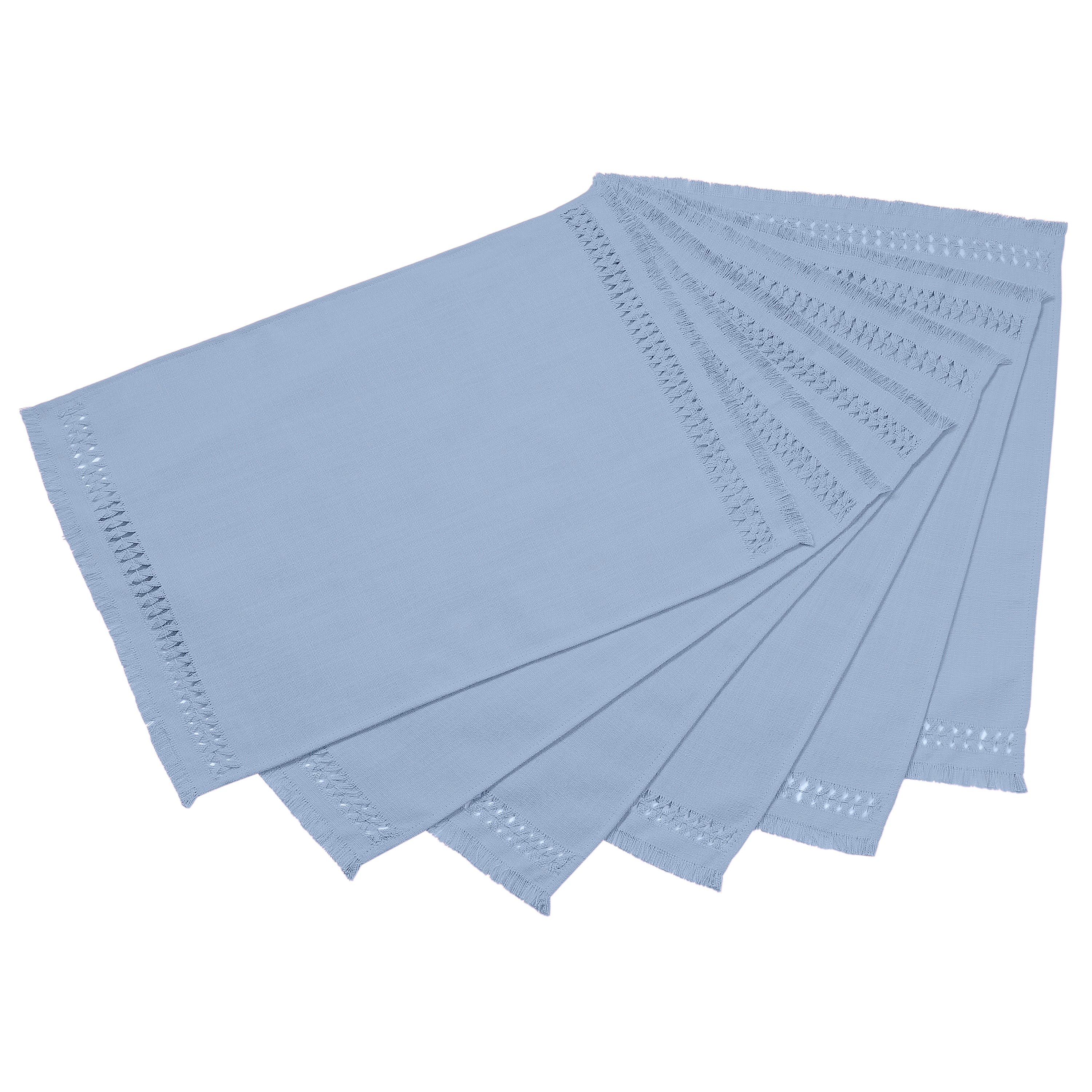 Light Blue Faux Linen Placemats, Hand Hemstitch, 14 x 19 inch, 6 pcs