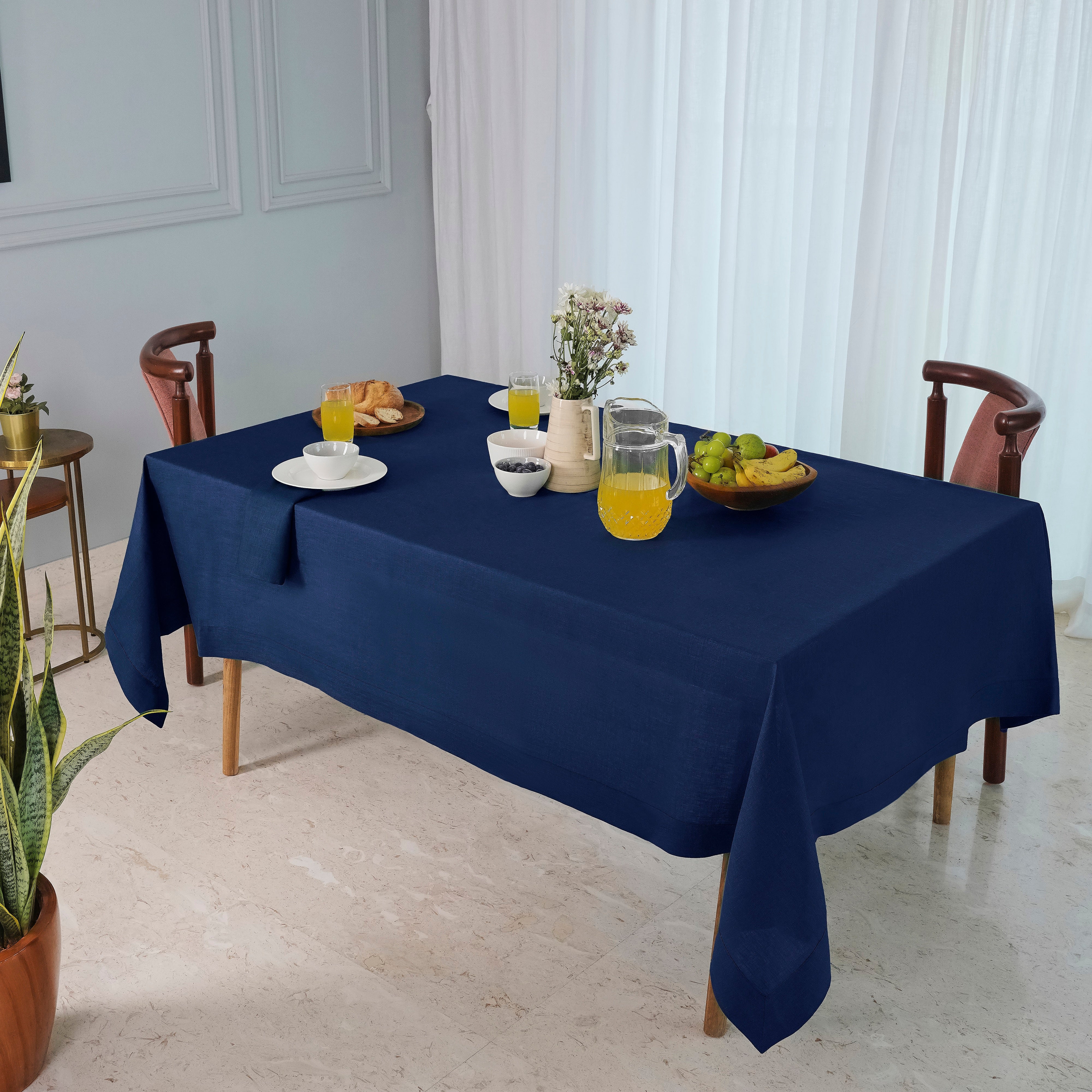 Navy Blue Linen Tablecloth, Hemmed