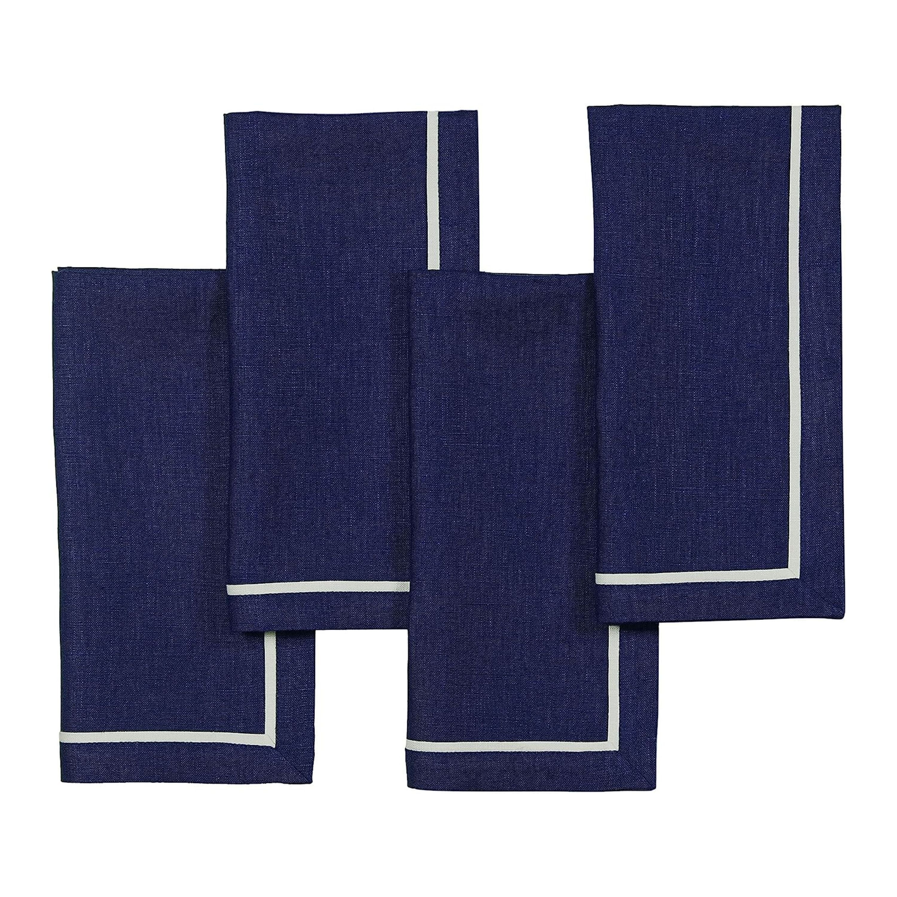 Navy Blue and White Linen Napkins, Reversible, 20 x 20 inch, 4 pcs