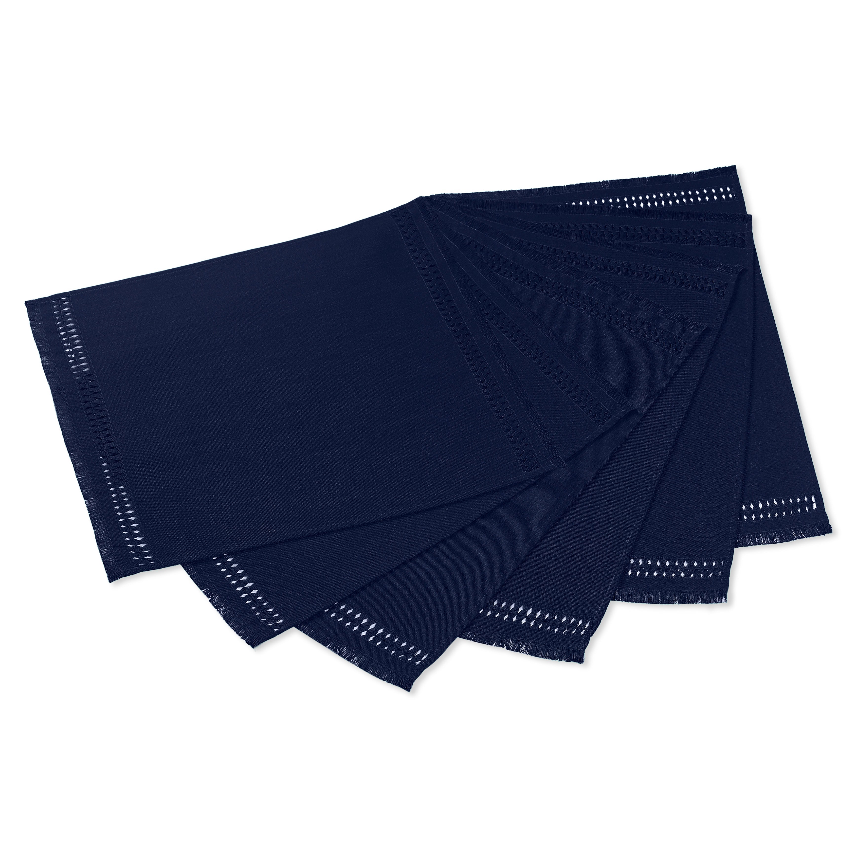 Navy Blue Faux Linen Placemats, Hand Hemstitch, 14 x 19 inch, 6 pcs