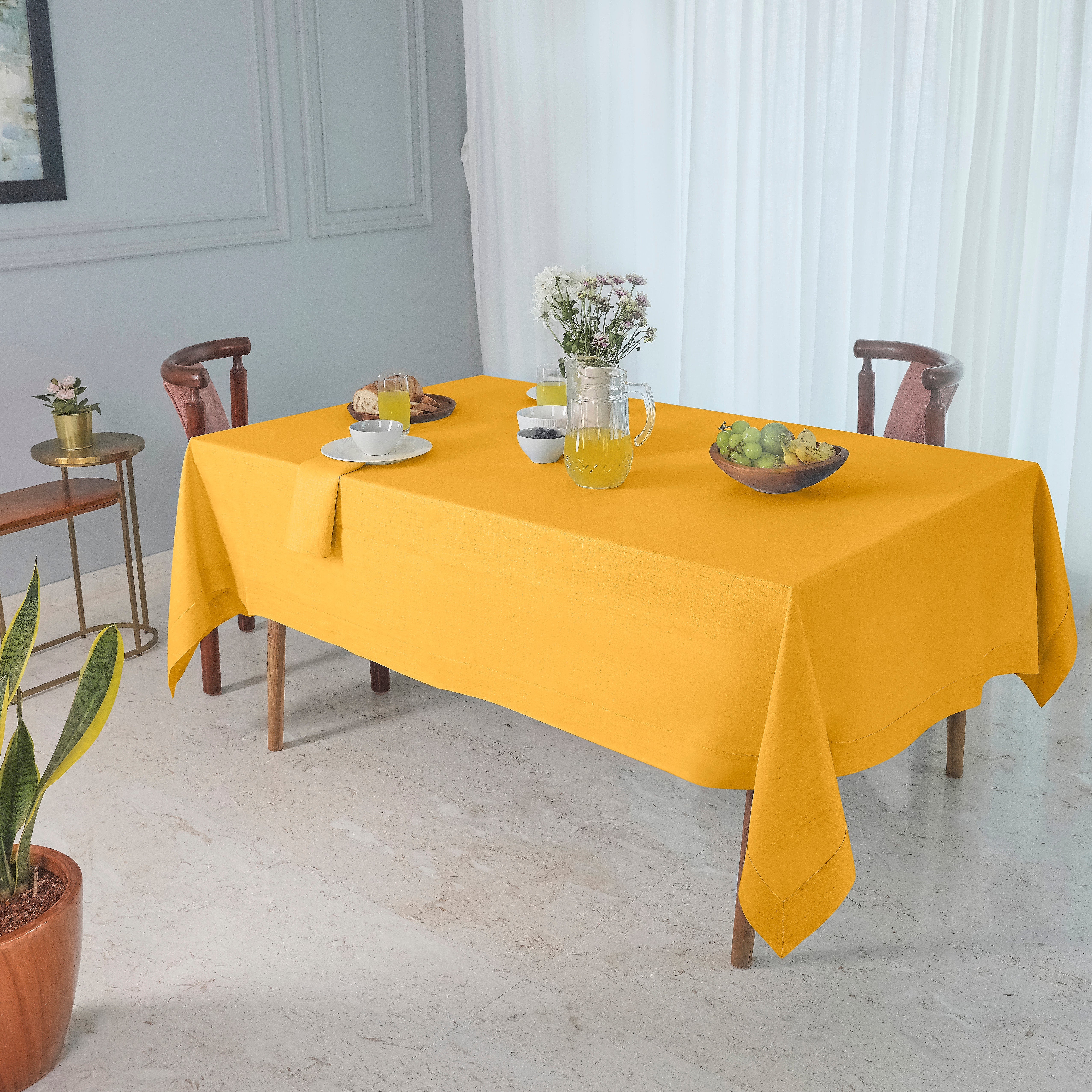 Sunflower Yellow Linen Tablecloth, Hemmed