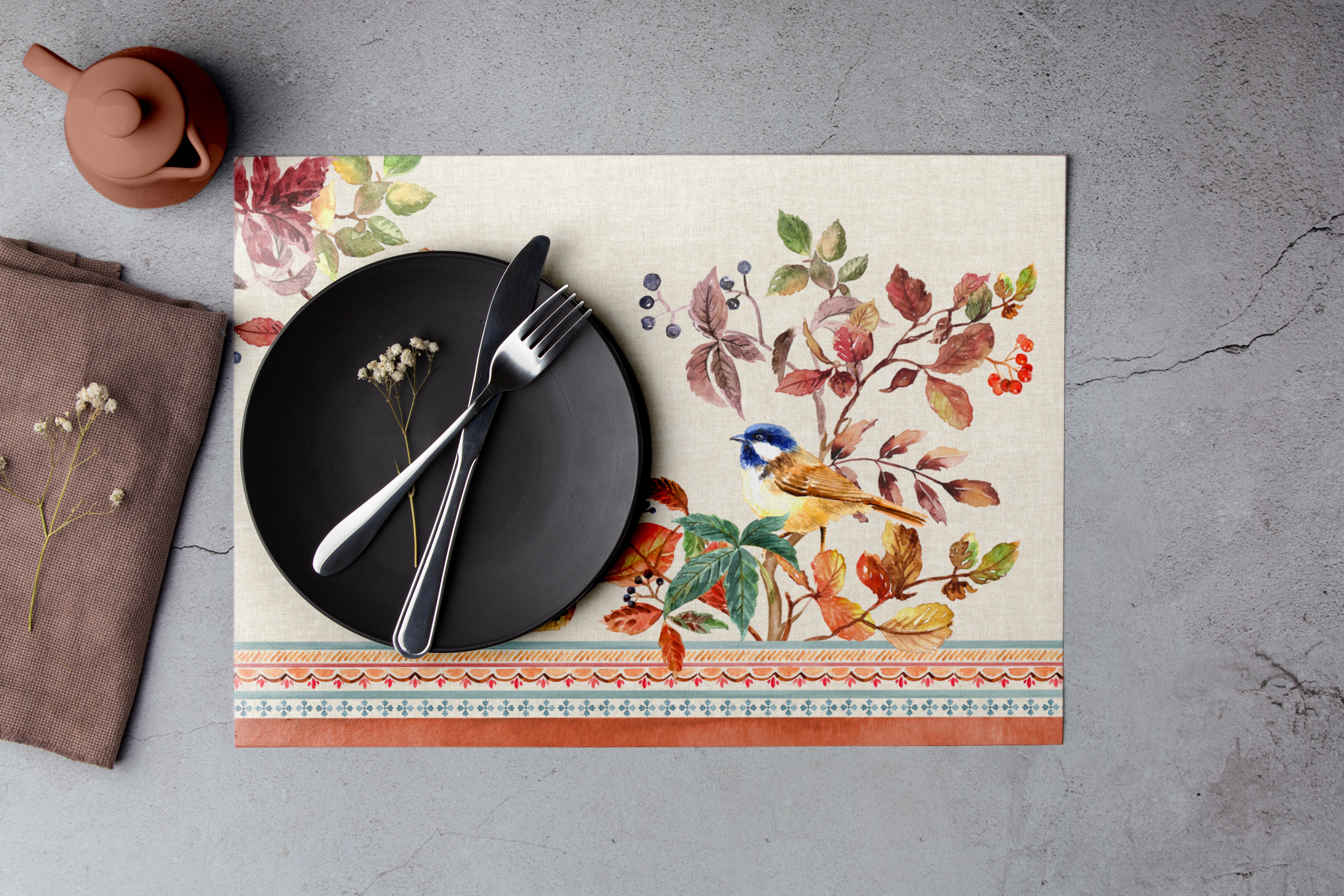 Autumn Songbirds Placemats - Placemats for Autumn Gatherings  - 14 x 19 Inch, 12 pcs