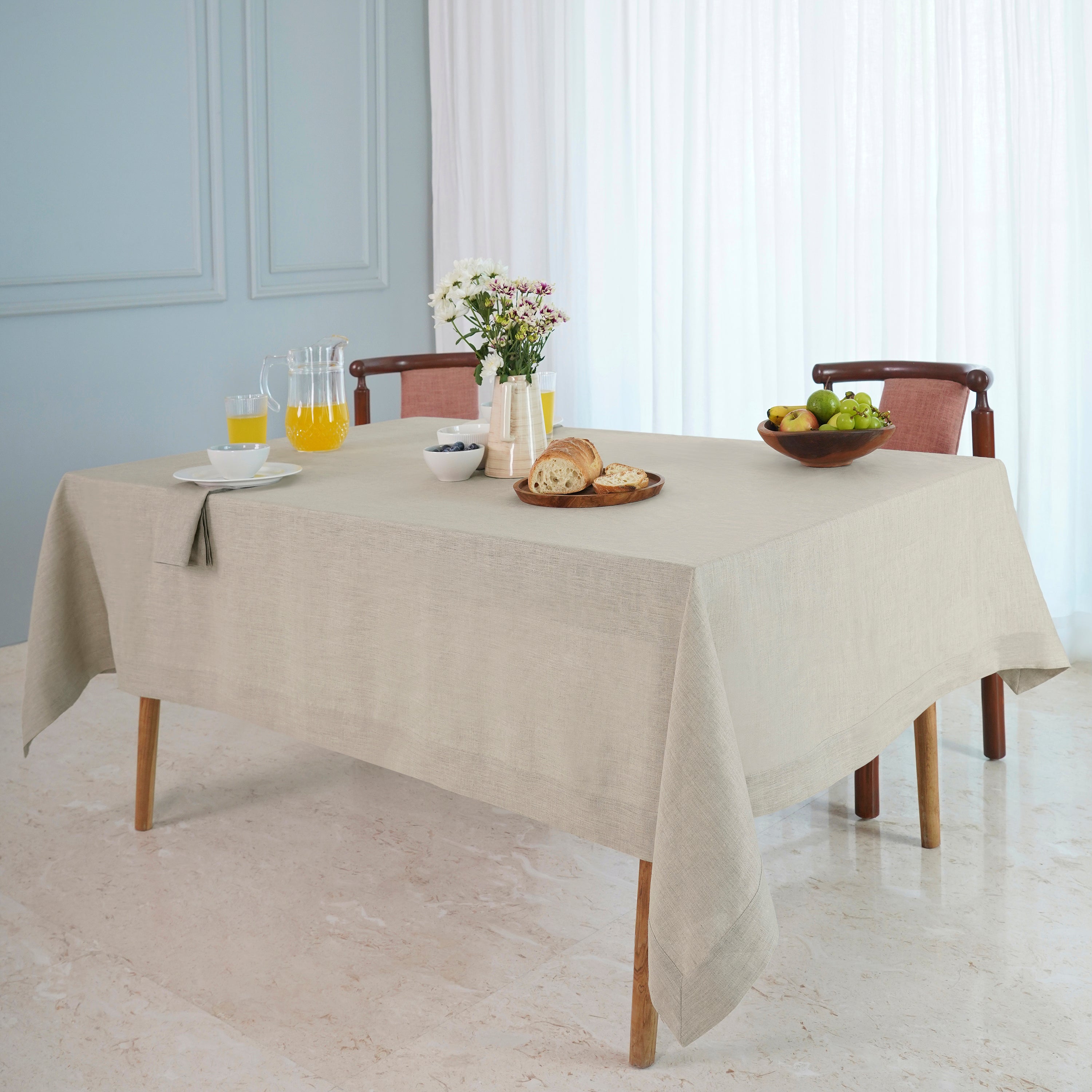 Natural Linen Tablecloth, Hemmed