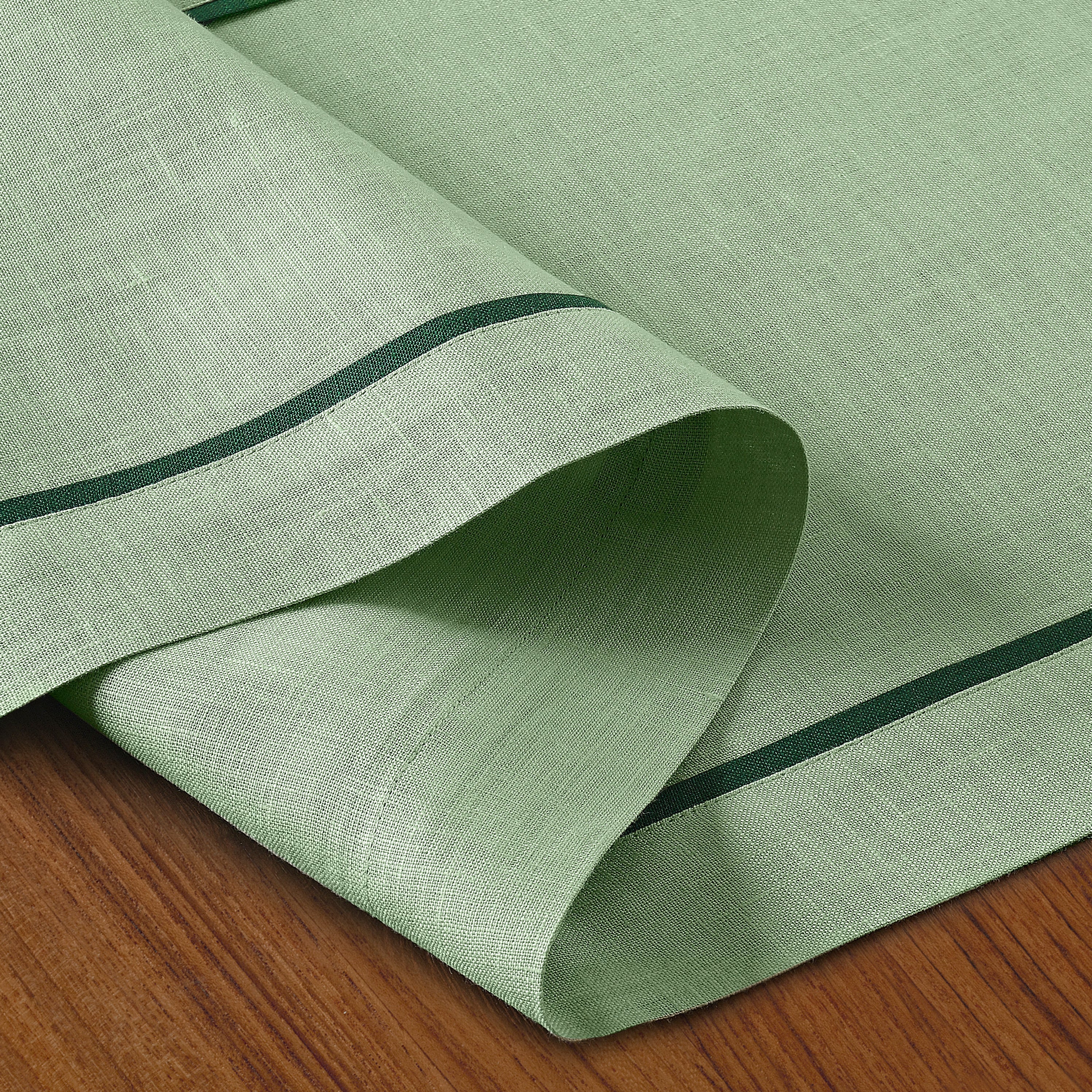 Sage Green and Forest Green Linen Table Runner, Reversible