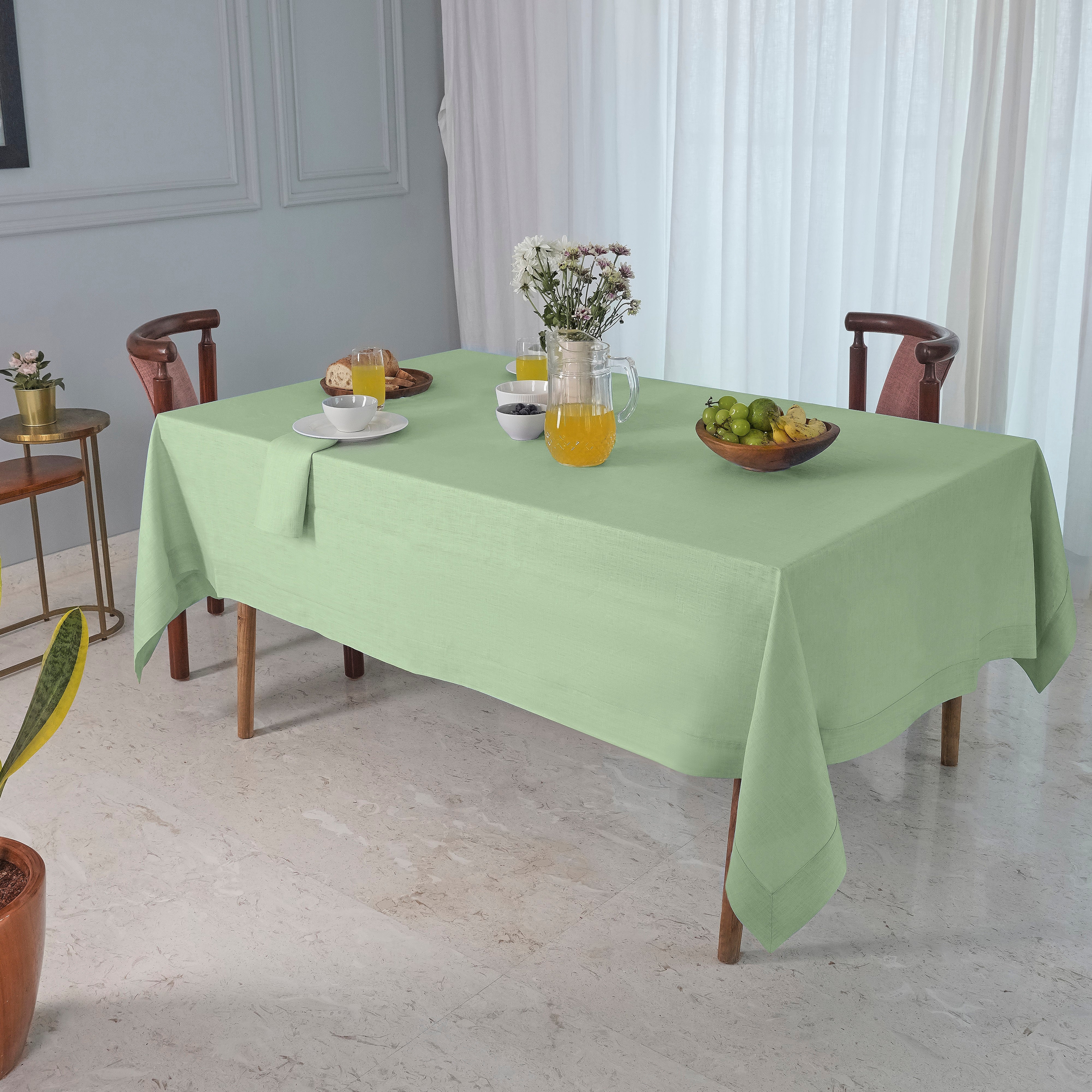 Sage Green Linen Tablecloth, Hemmed