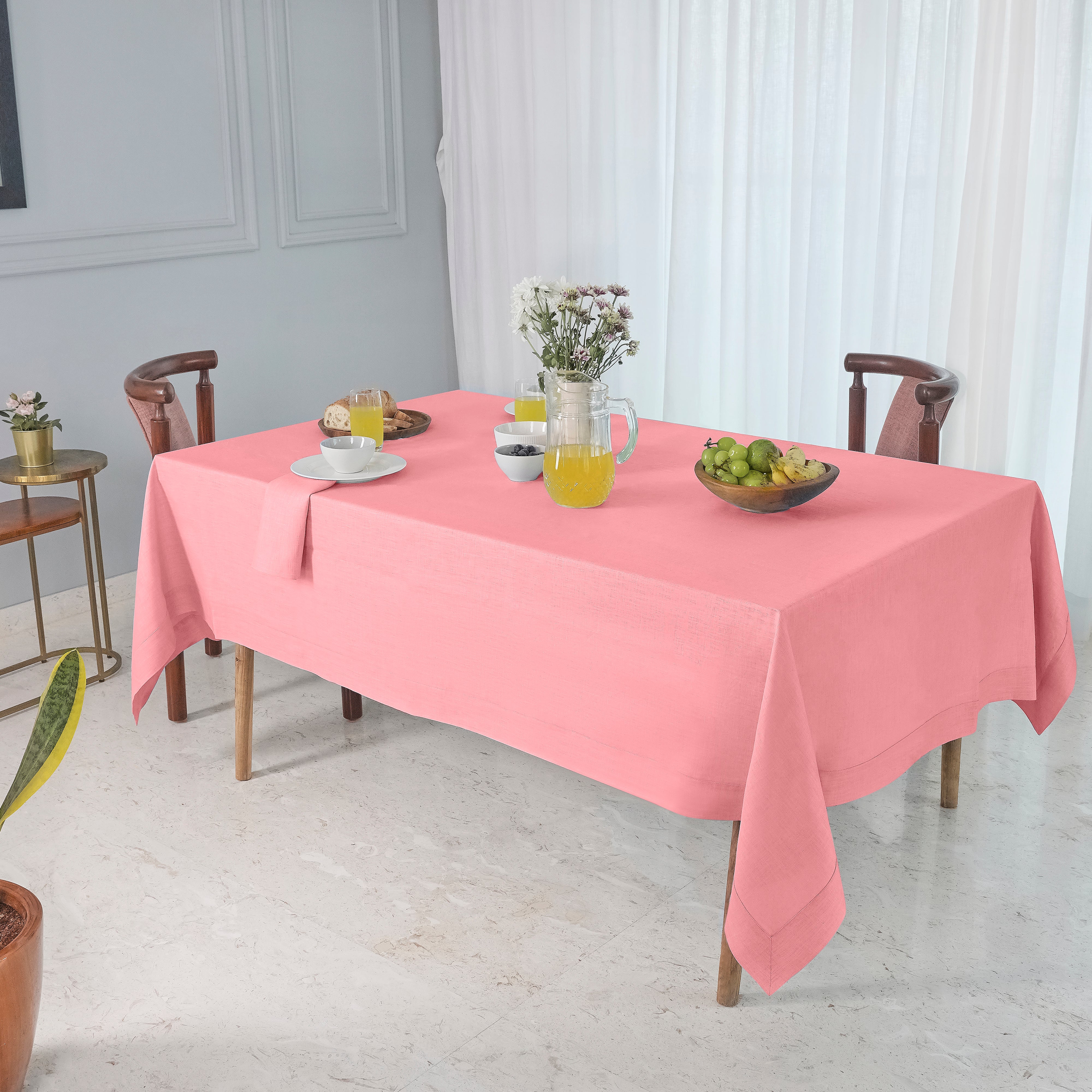 Dusty Pink Linen Tablecloth, Hemmed