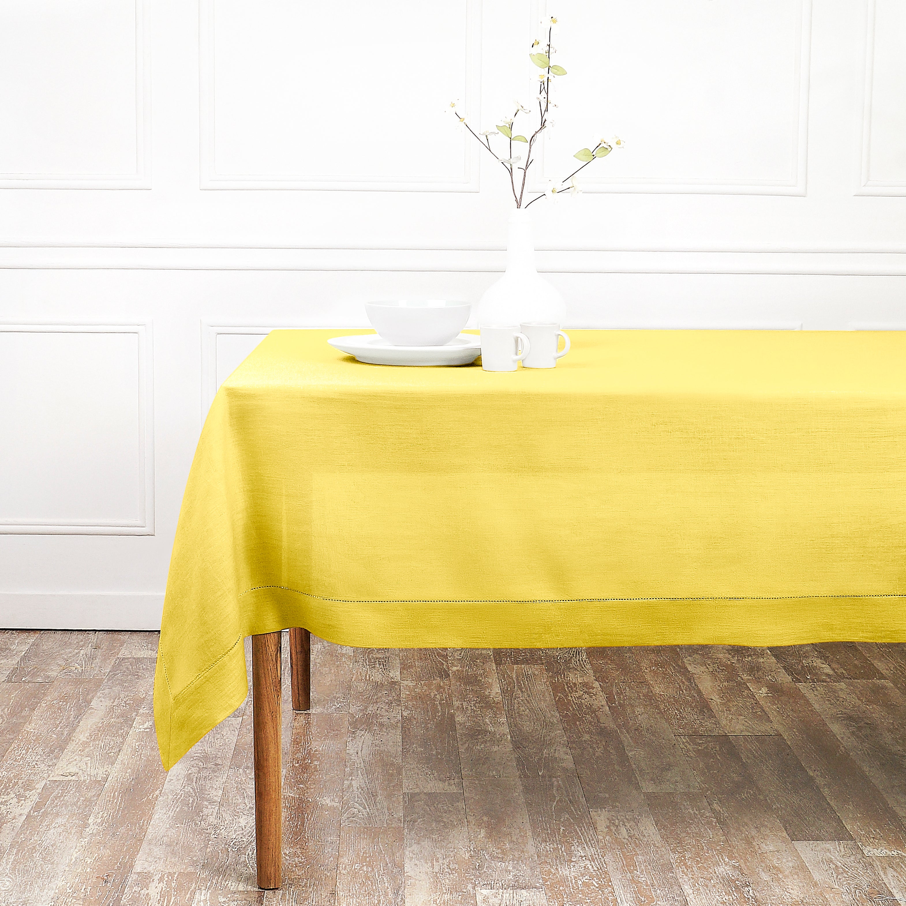 Lemon Yellow Linen Tablecloth, Hemstitch