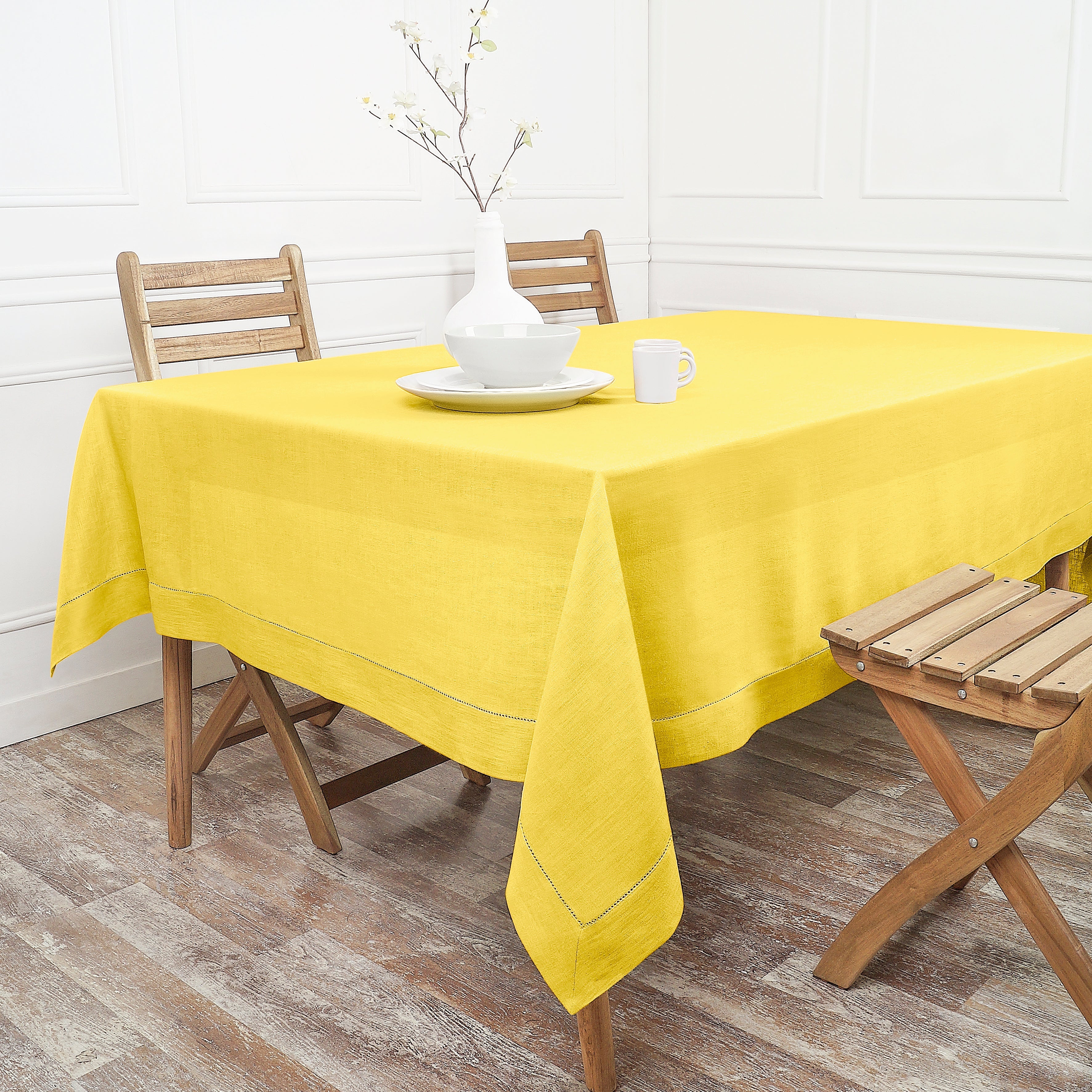 Lemon Yellow Linen Tablecloth, Hemstitch