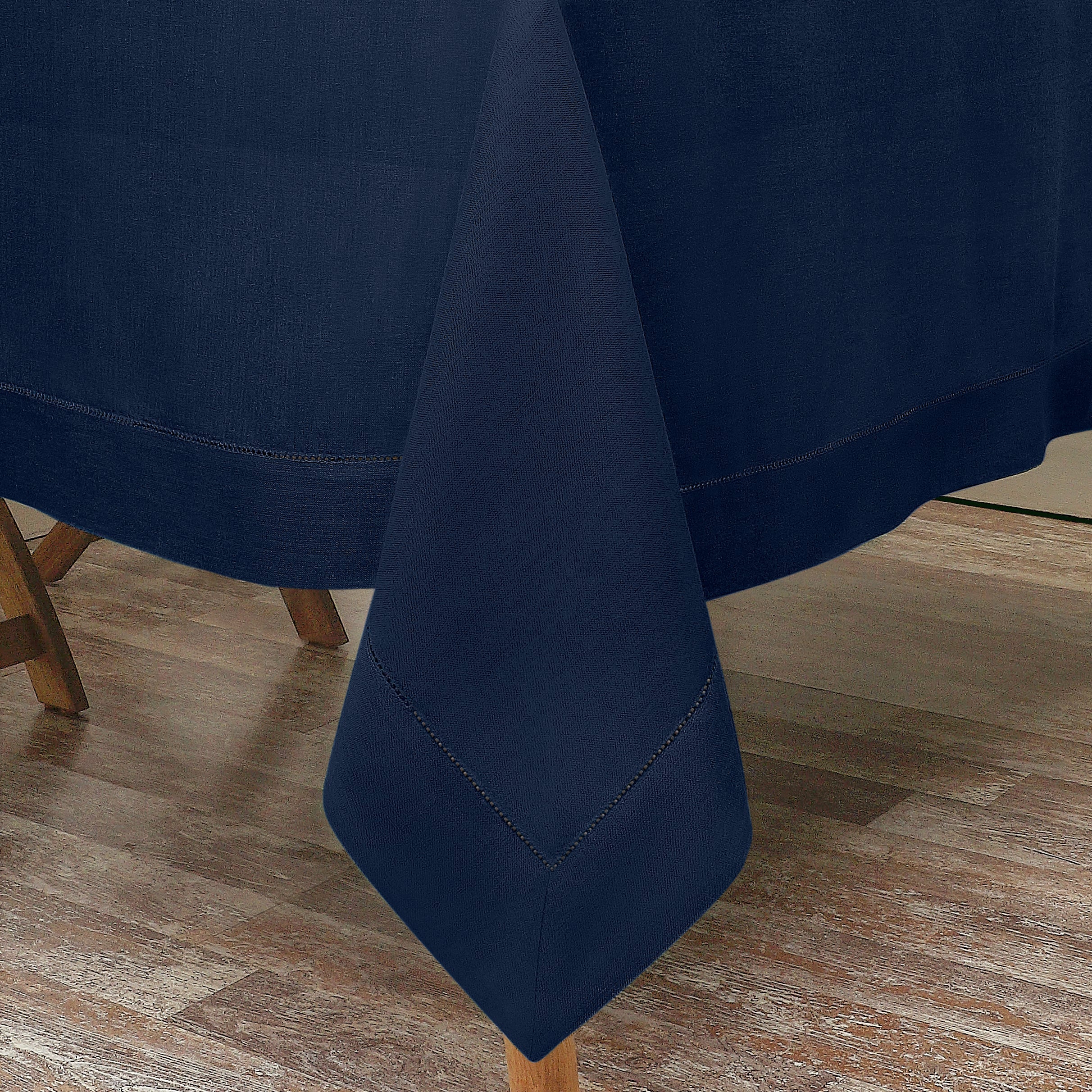 Navy Blue Linen Tablecloth, Hemstitch