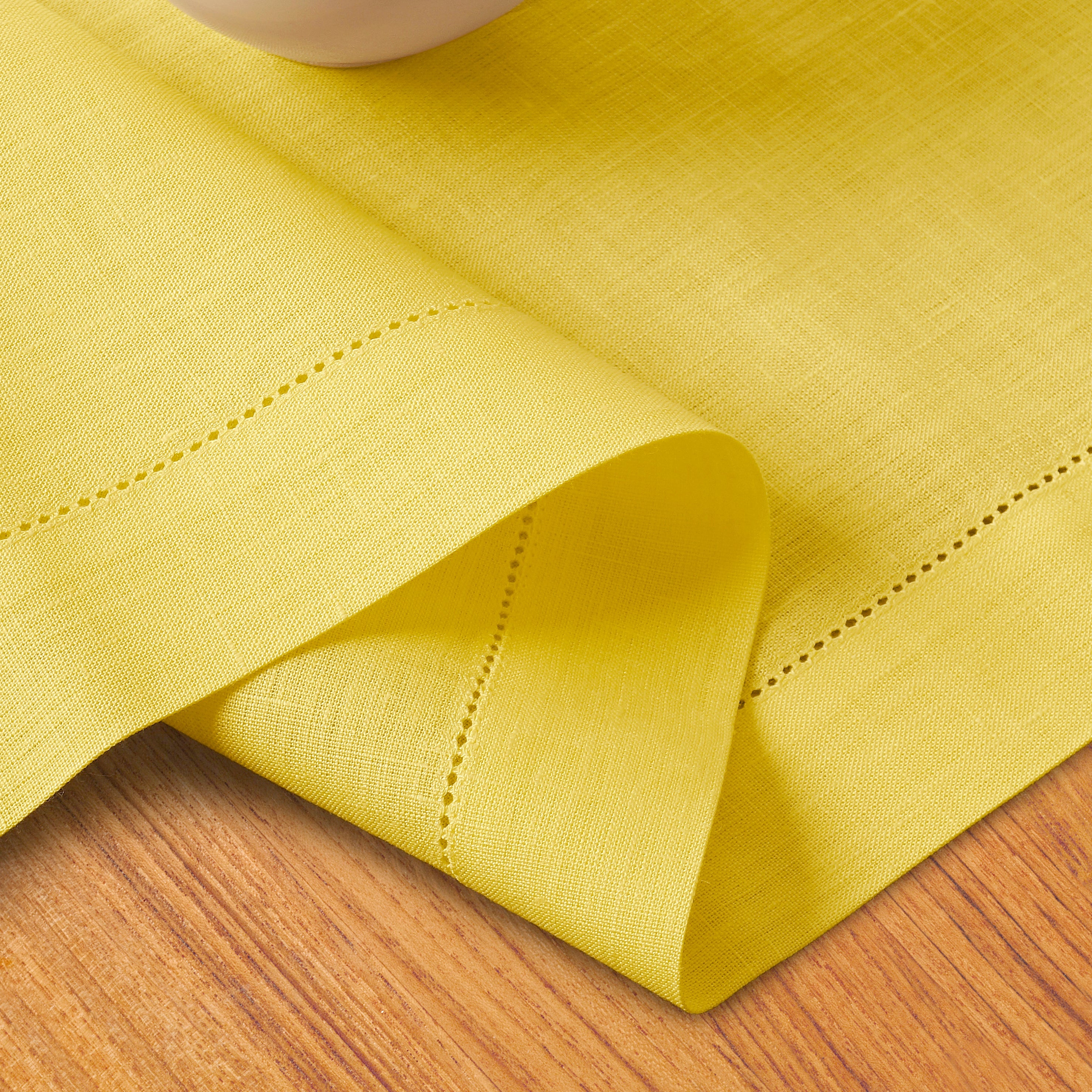 Lemon Yellow Linen Table Runner, Hemstitch