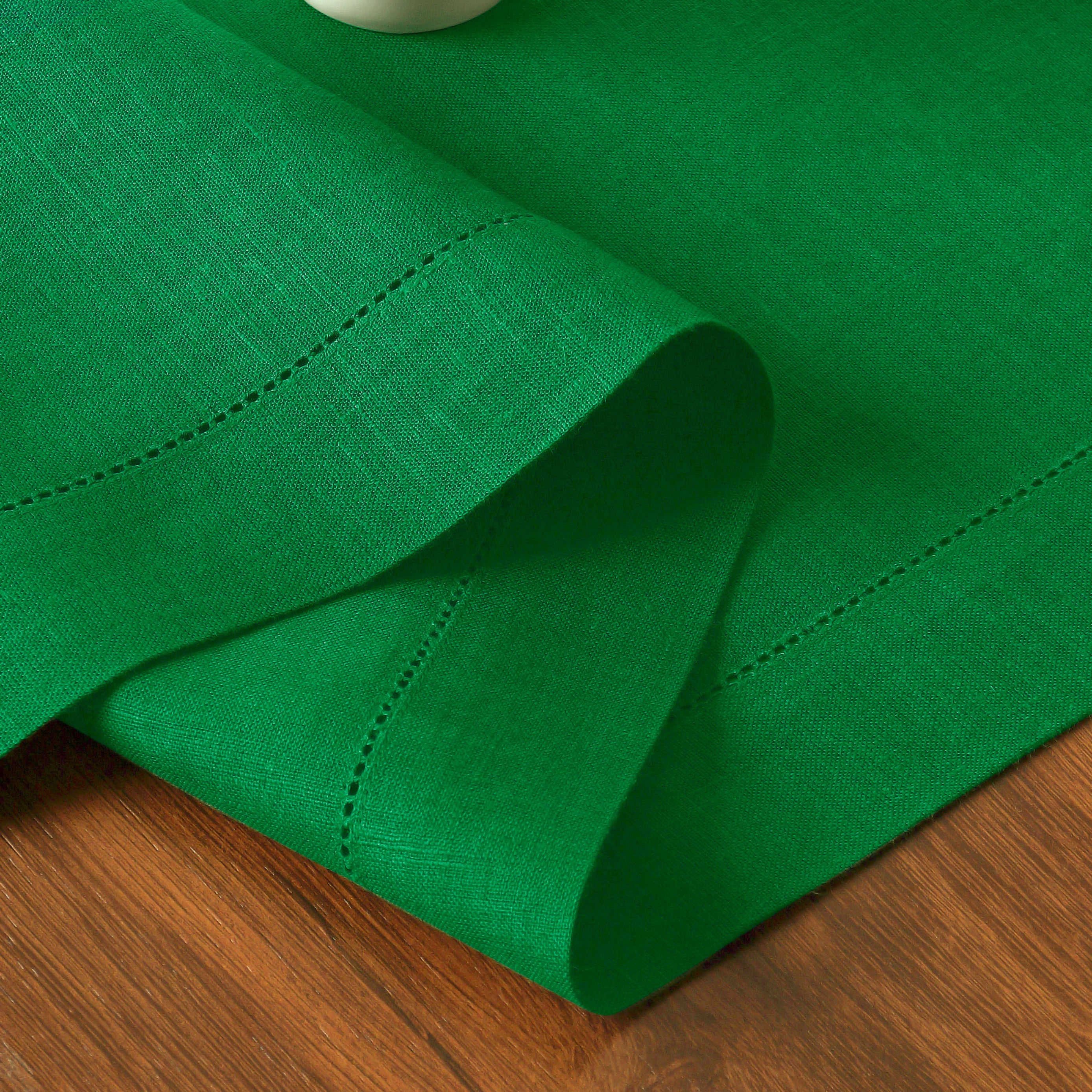 Kelly Green Linen Table Runner, Hemstitch