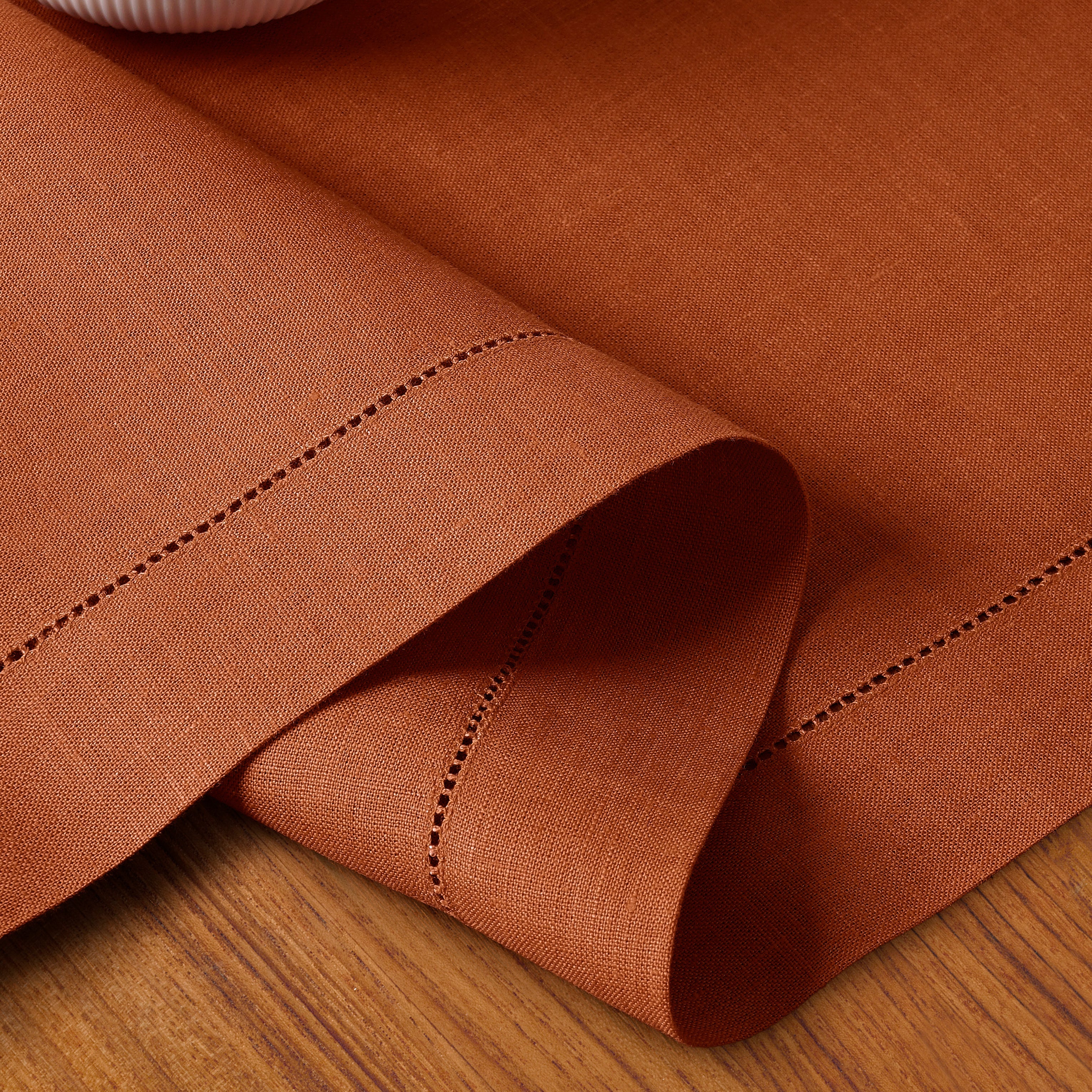 Rust Linen Table Runner, Hemstitch