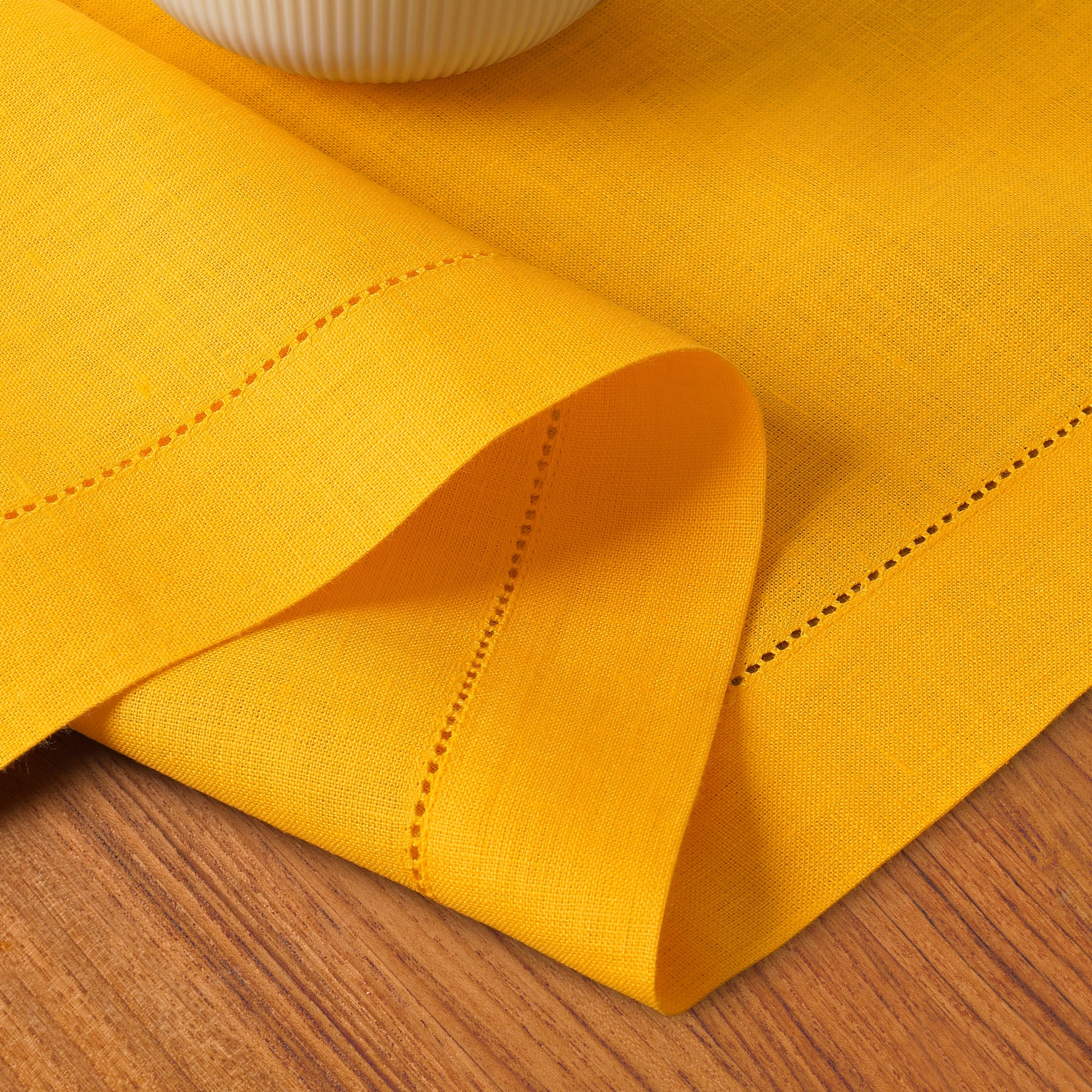 Sunflower Yellow Linen Table Runner, Hemstitch