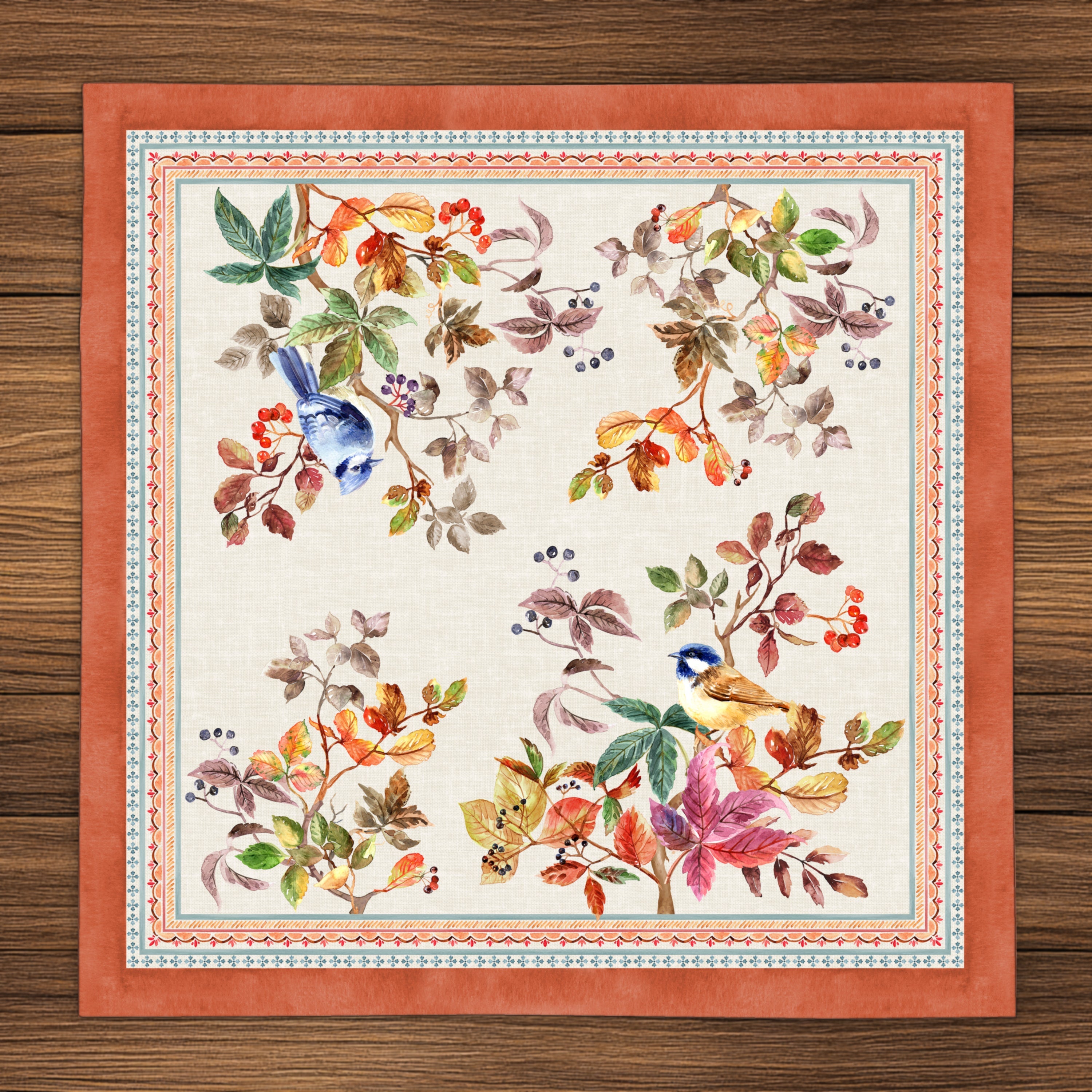 Autumn Songbirds Dinner Napkins - Cloth Napkins for Autumn Gatherings - 20 x 20 inch, 8 pcs