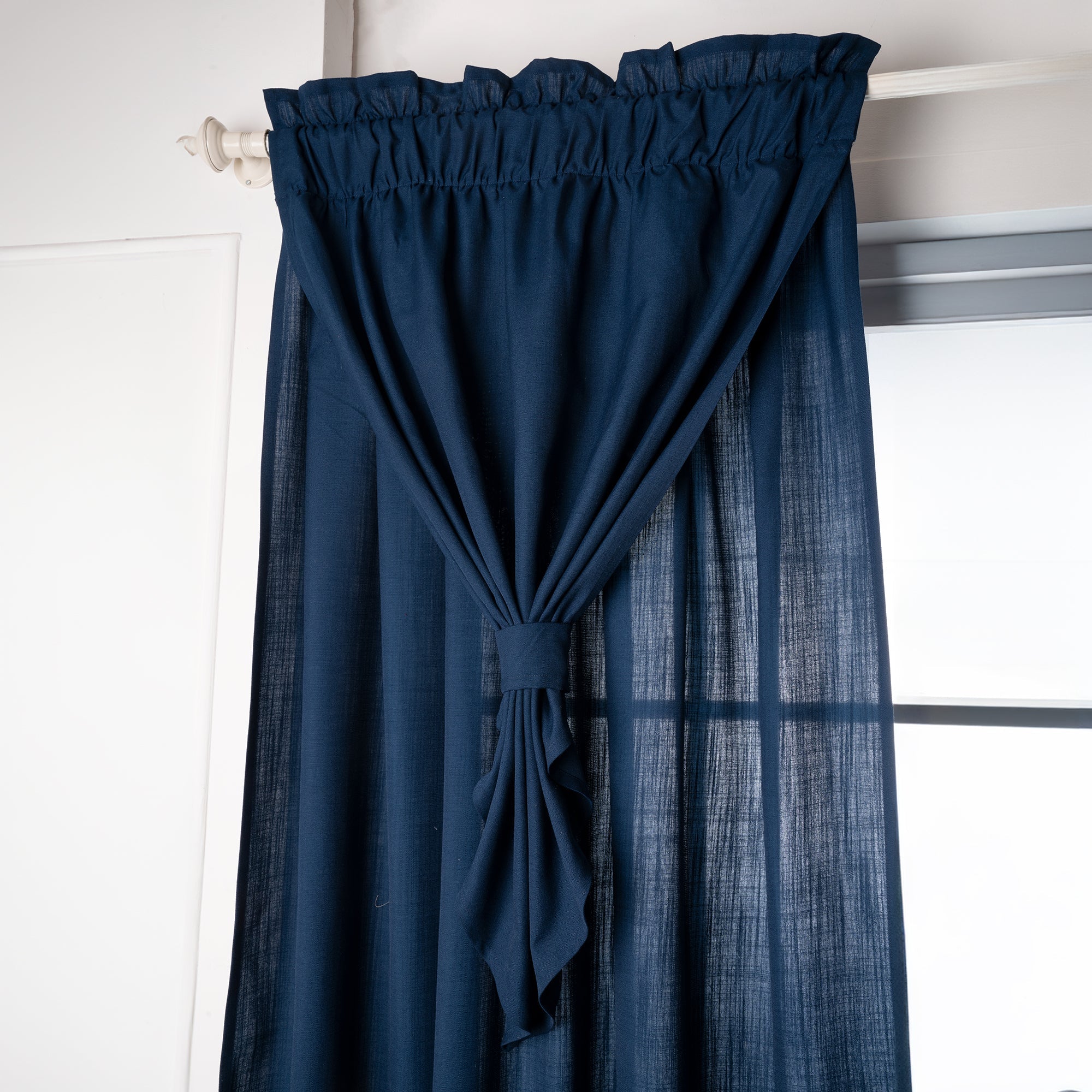 Navy Blue Faux Linen Royal Look Curtain