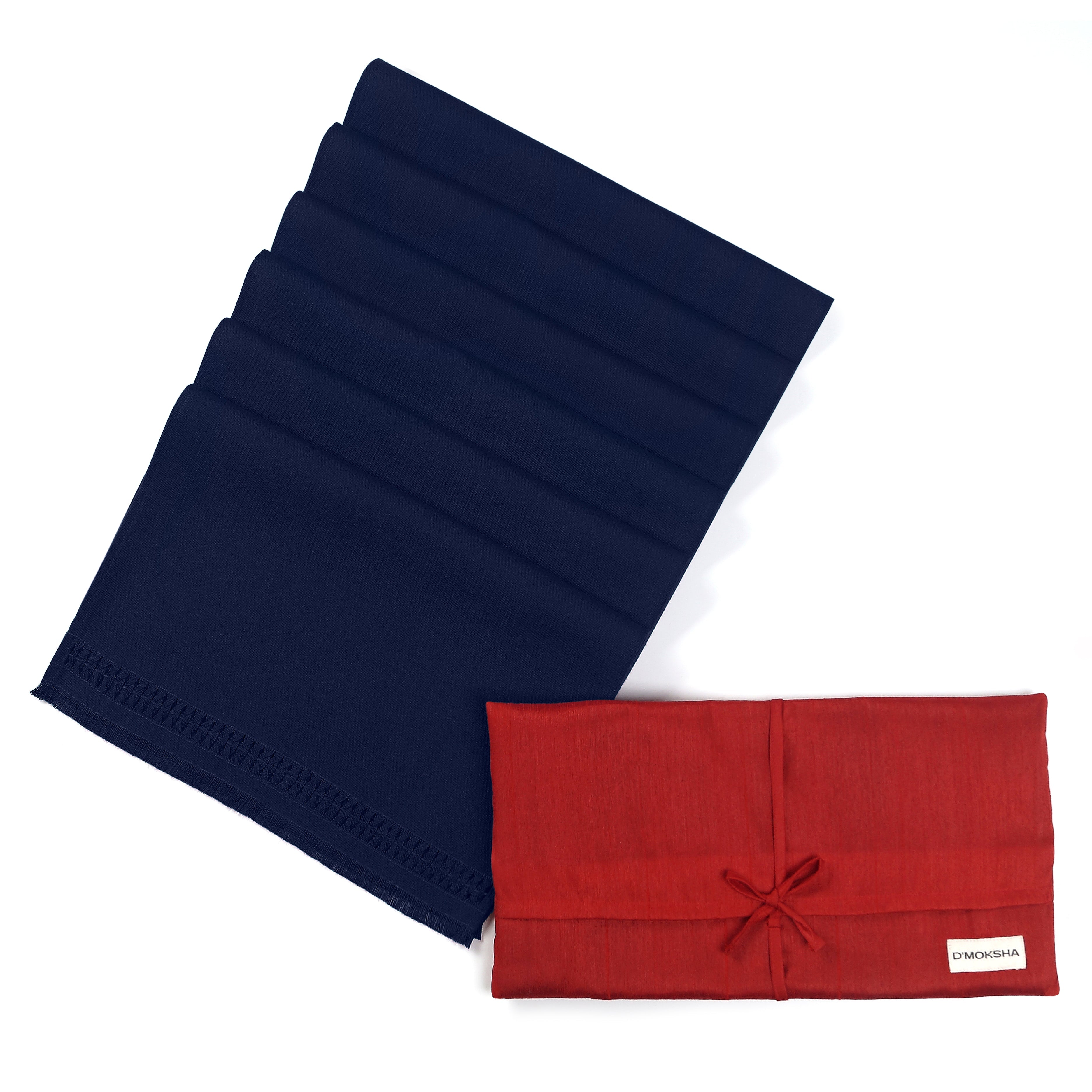 Navy Blue Faux Linen Placemats, Hand Hemstitch, 14 x 19 inch, 6 pcs