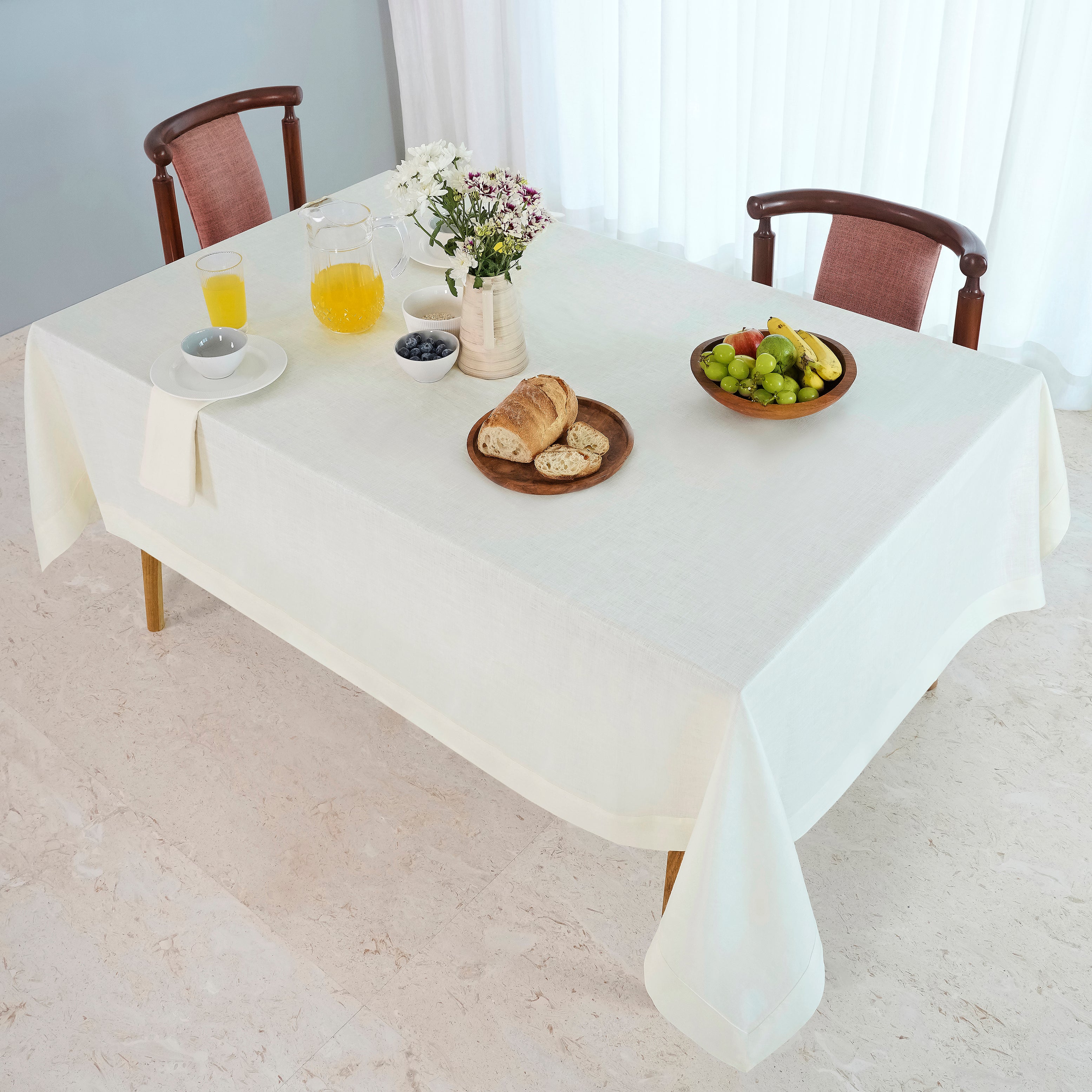 Ivory Linen Tablecloth, Hemmed