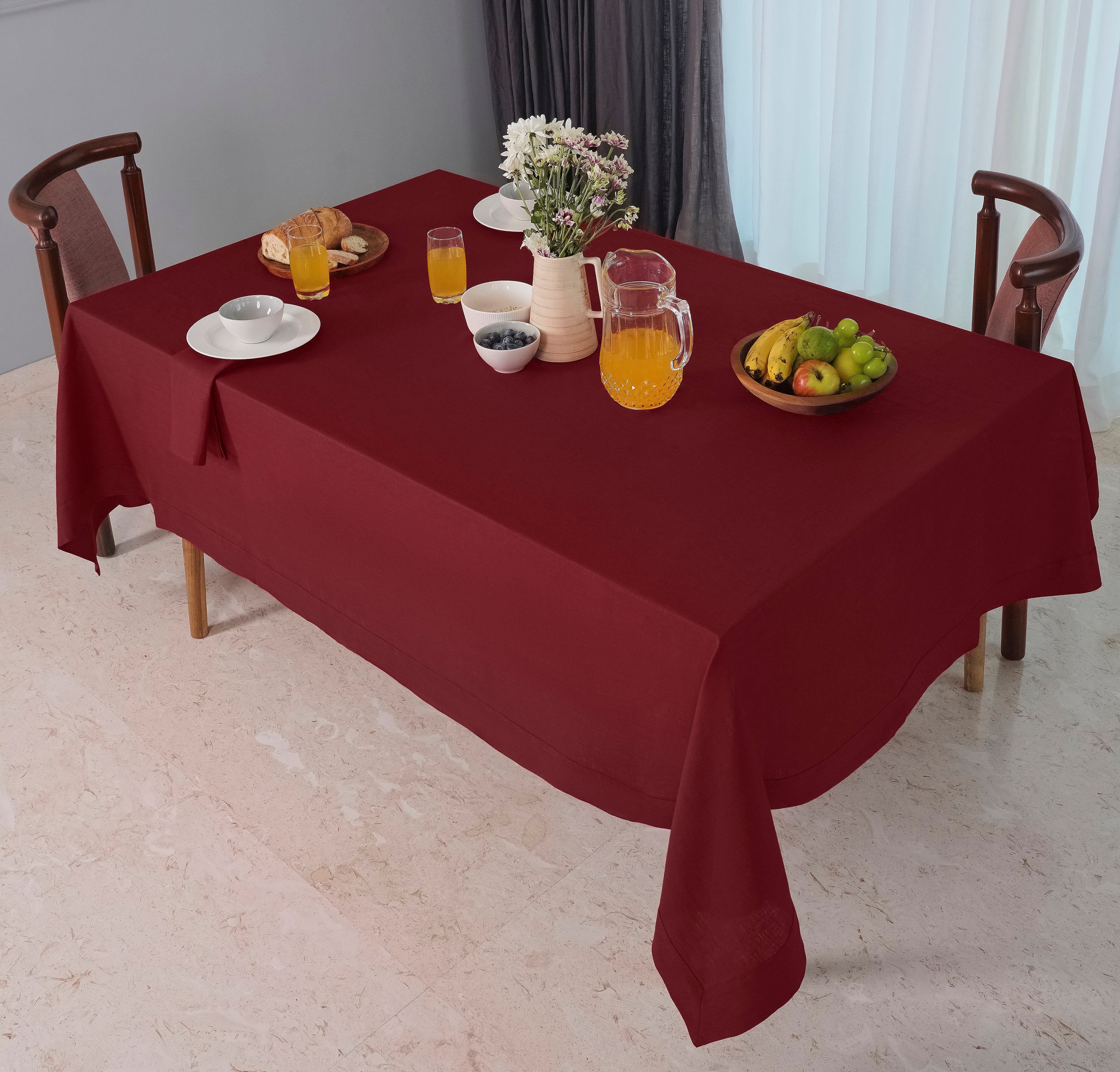 Dark Red Linen Tablecloth, Hemmed