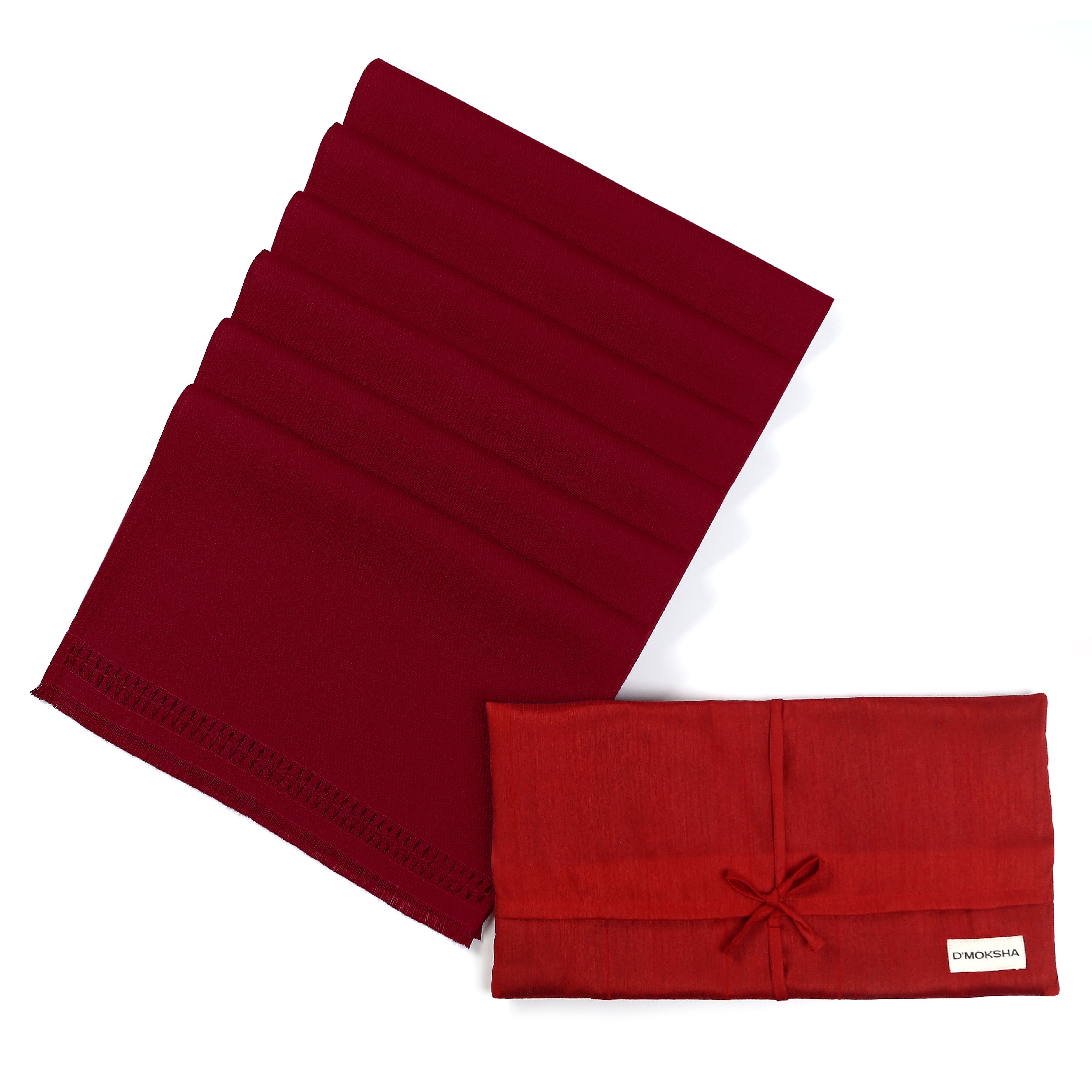 Red Faux Linen Placemats, Hand Hemstitch, 14 x 19 inch, 6 pcs