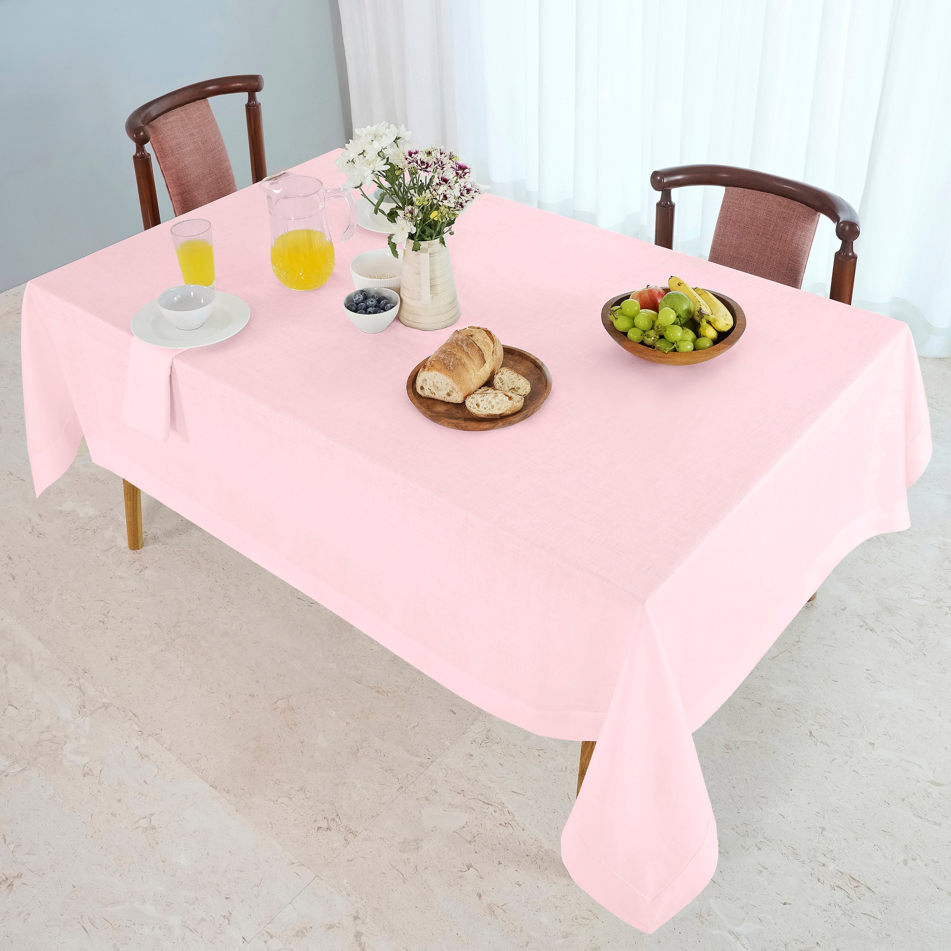 Pastel Pink Linen Tablecloth, Hemmed