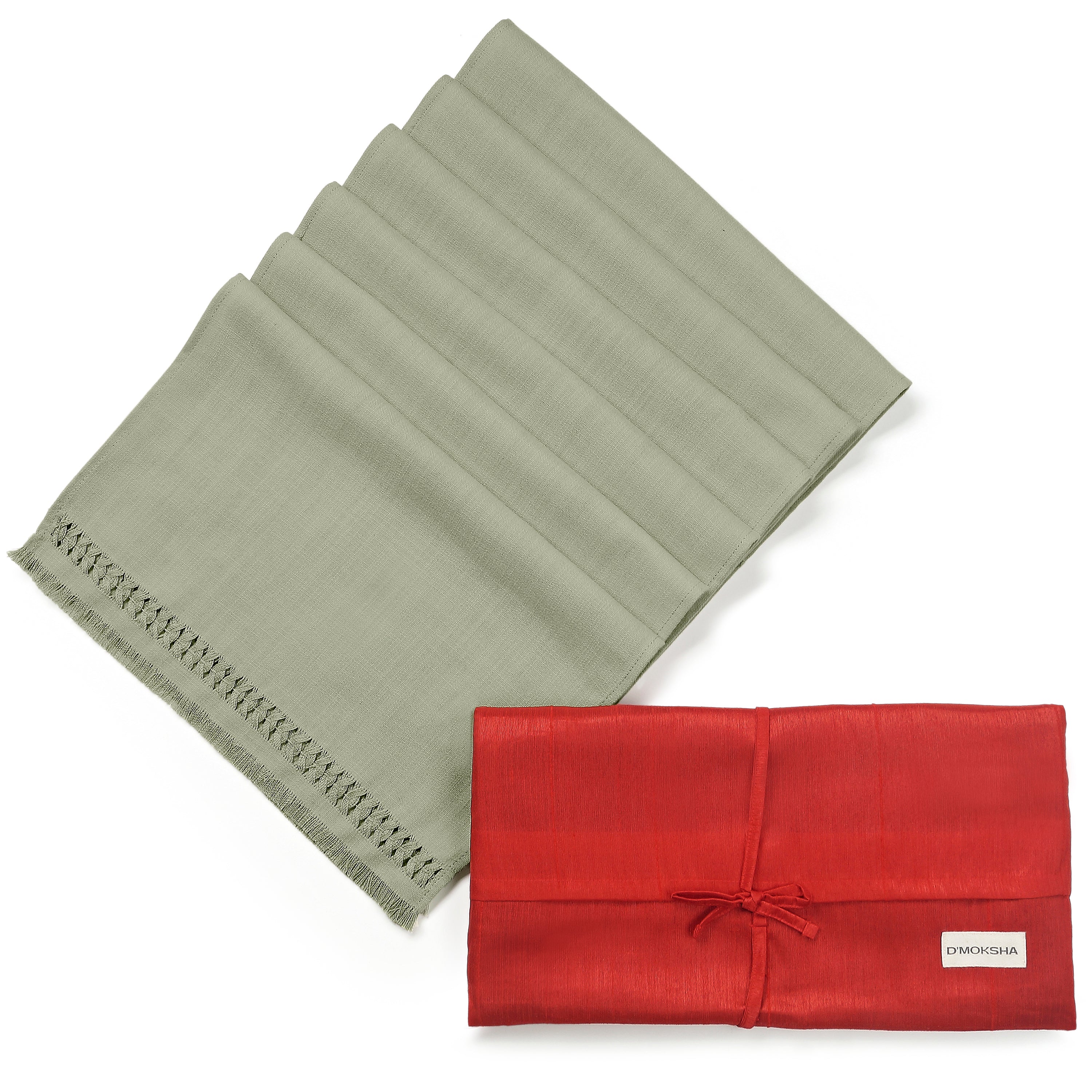 Sage Green Faux Linen Placemats, Hand Hemstitch, 14 x 19 inch, 6 pcs