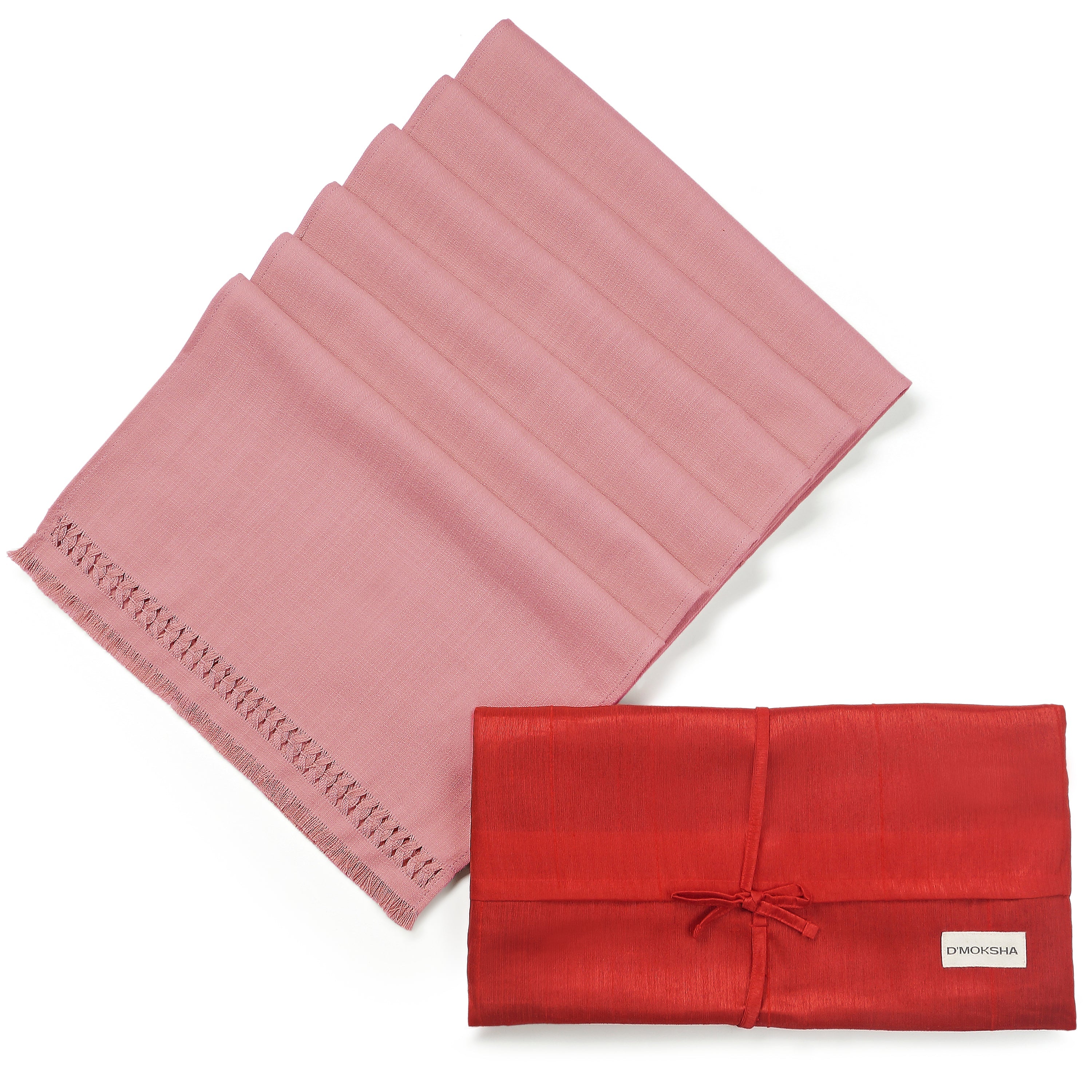 Dusty Pink Faux Linen Placemats, Hand Hemstitch, 14 x 19 inch, 6 pcs