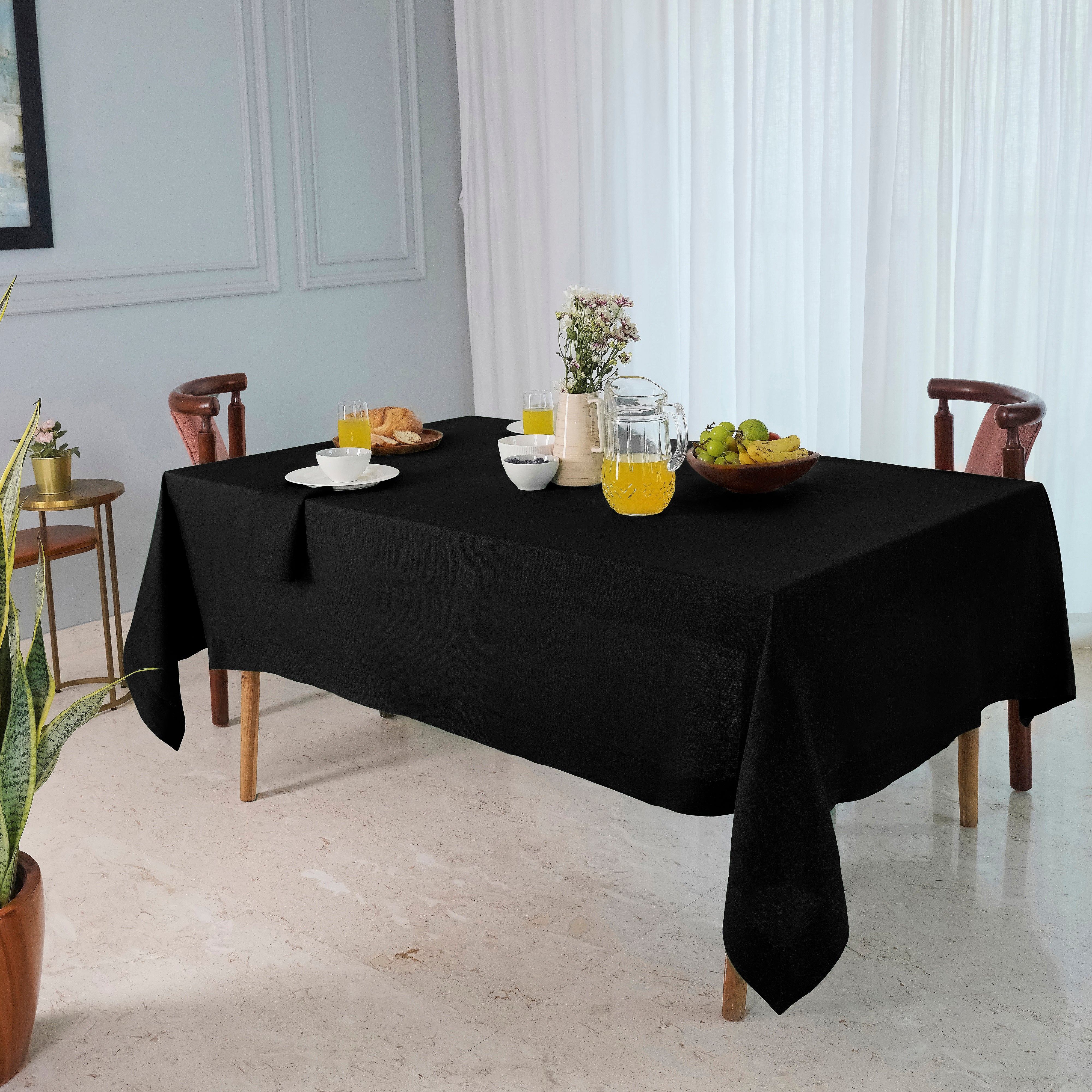 Black Linen Tablecloth, Hemmed