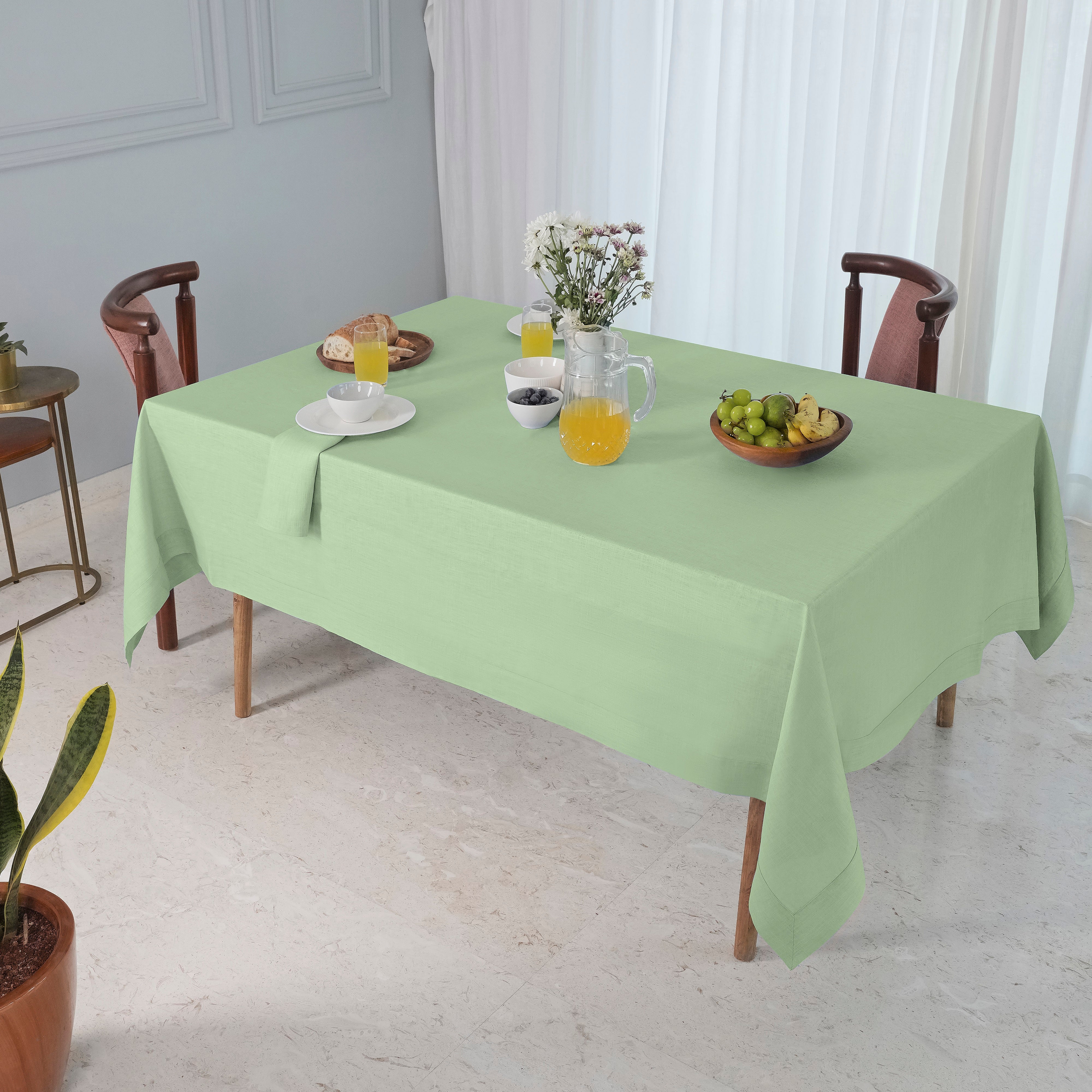 Sage Green Linen Tablecloth, Hemmed