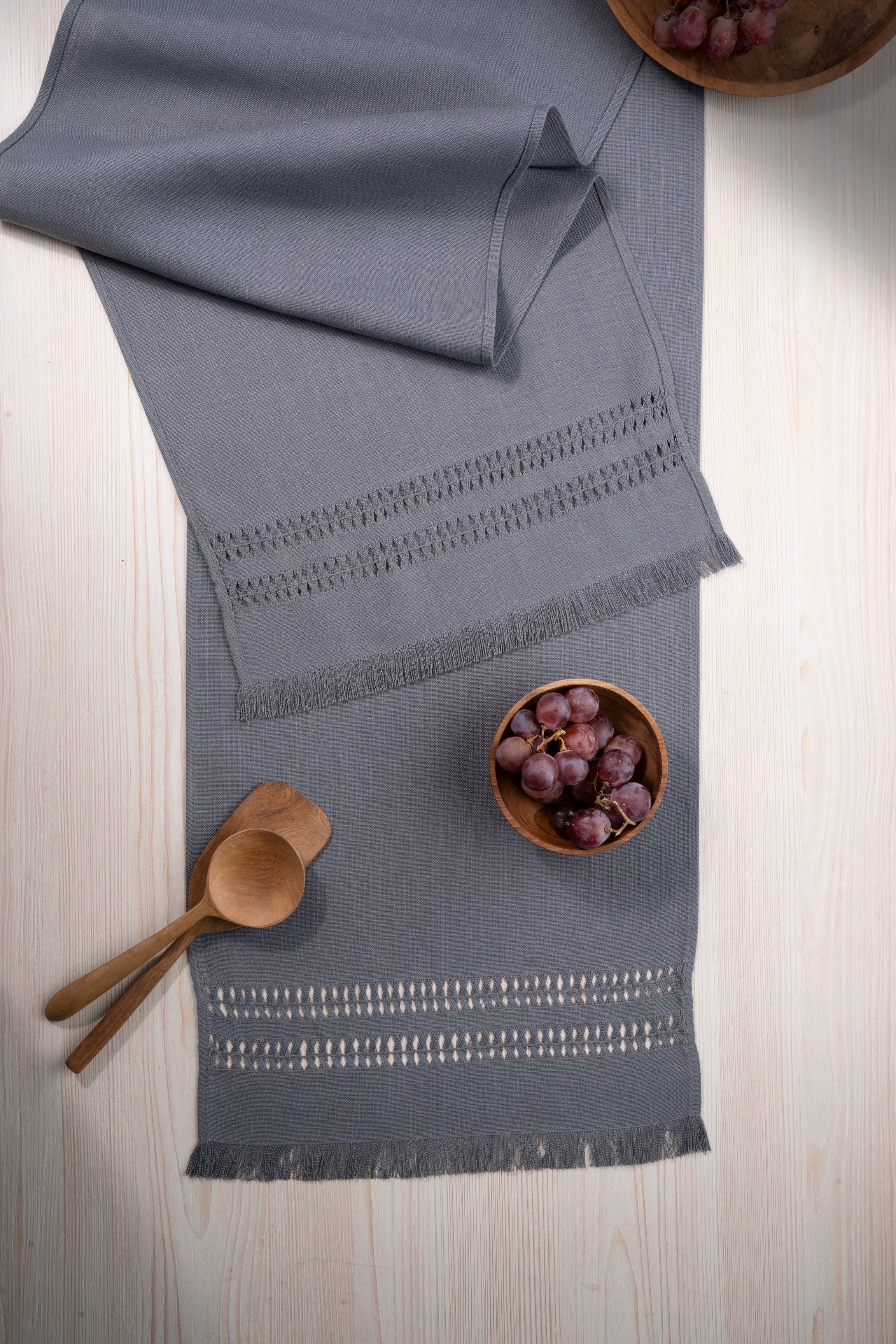 Charcoal Grey Table Runner, Faux Linen, Hand Hemstitch