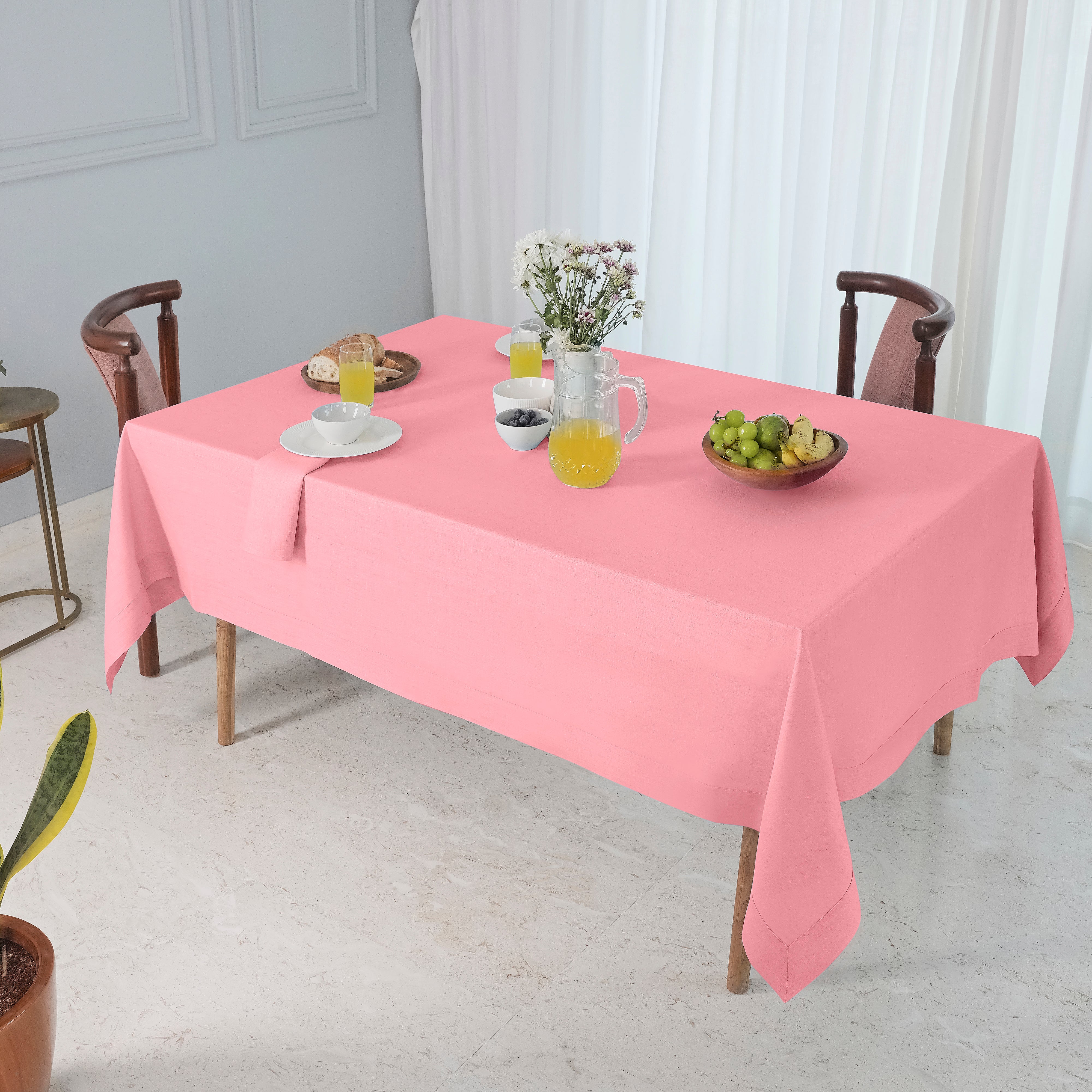 Dusty Pink Linen Tablecloth, Hemmed