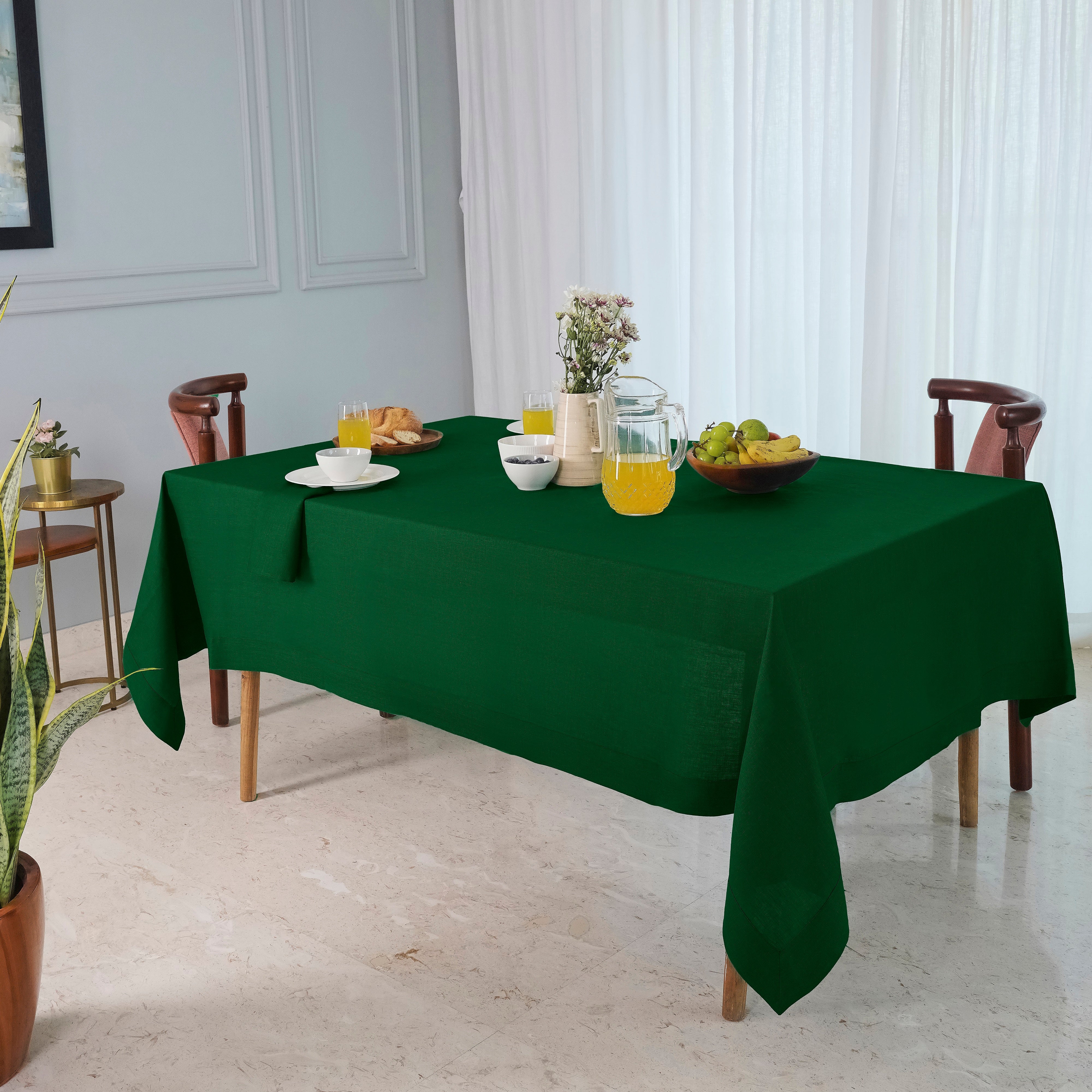 Forest Green Linen Tablecloth, Hemmed