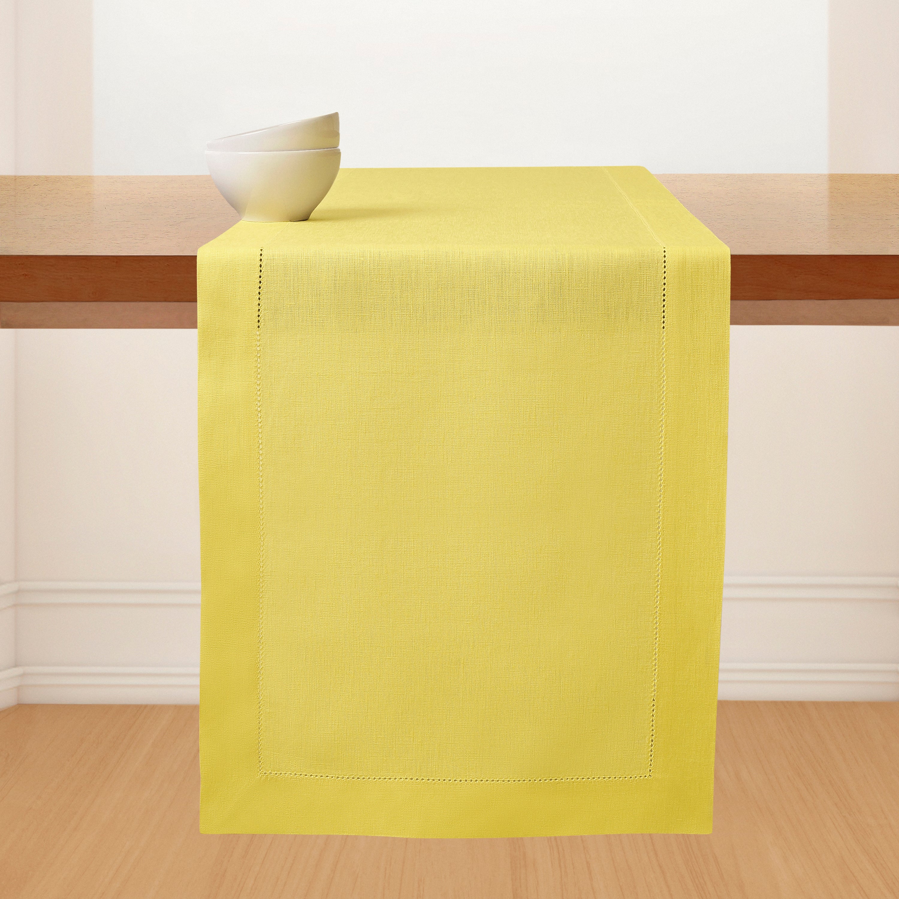 Lemon Yellow Linen Table Runner, Hemstitch