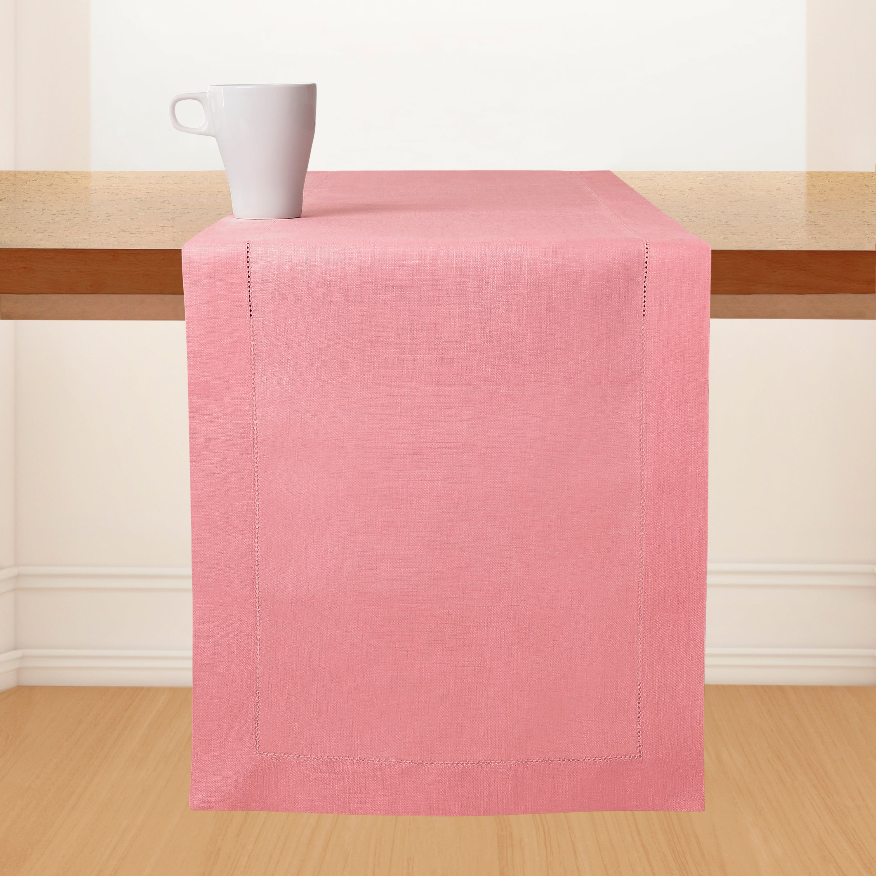 Dusty Pink Linen Table Runner, Hemstitch