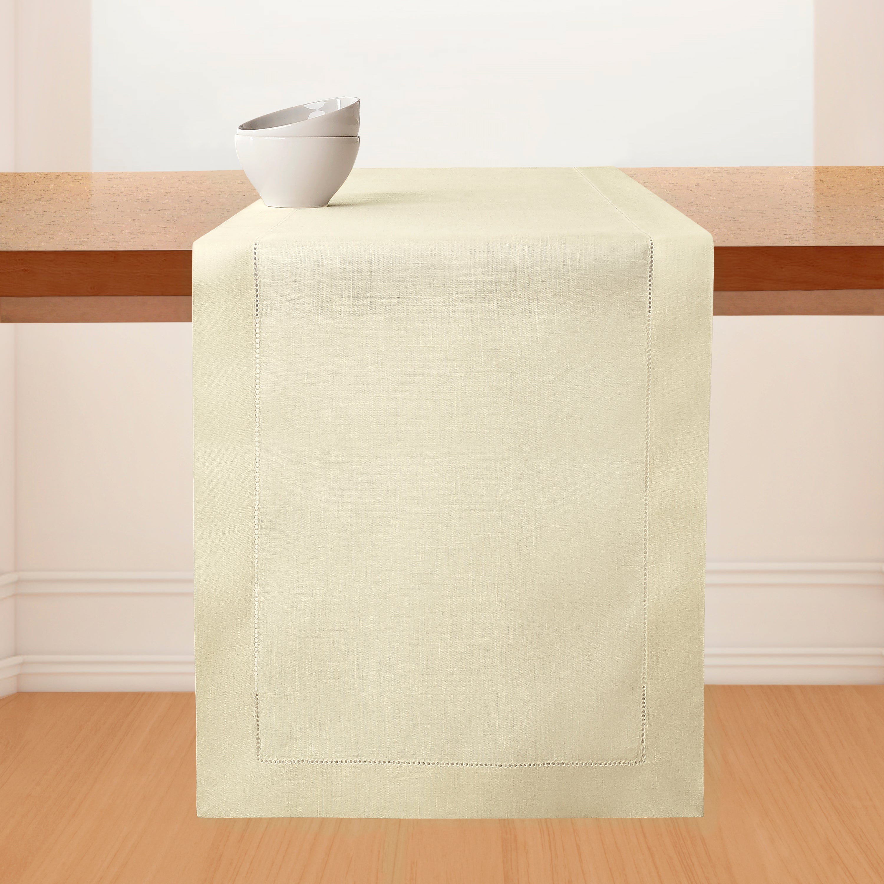 Cream Linen Table Runner, Hemstitch