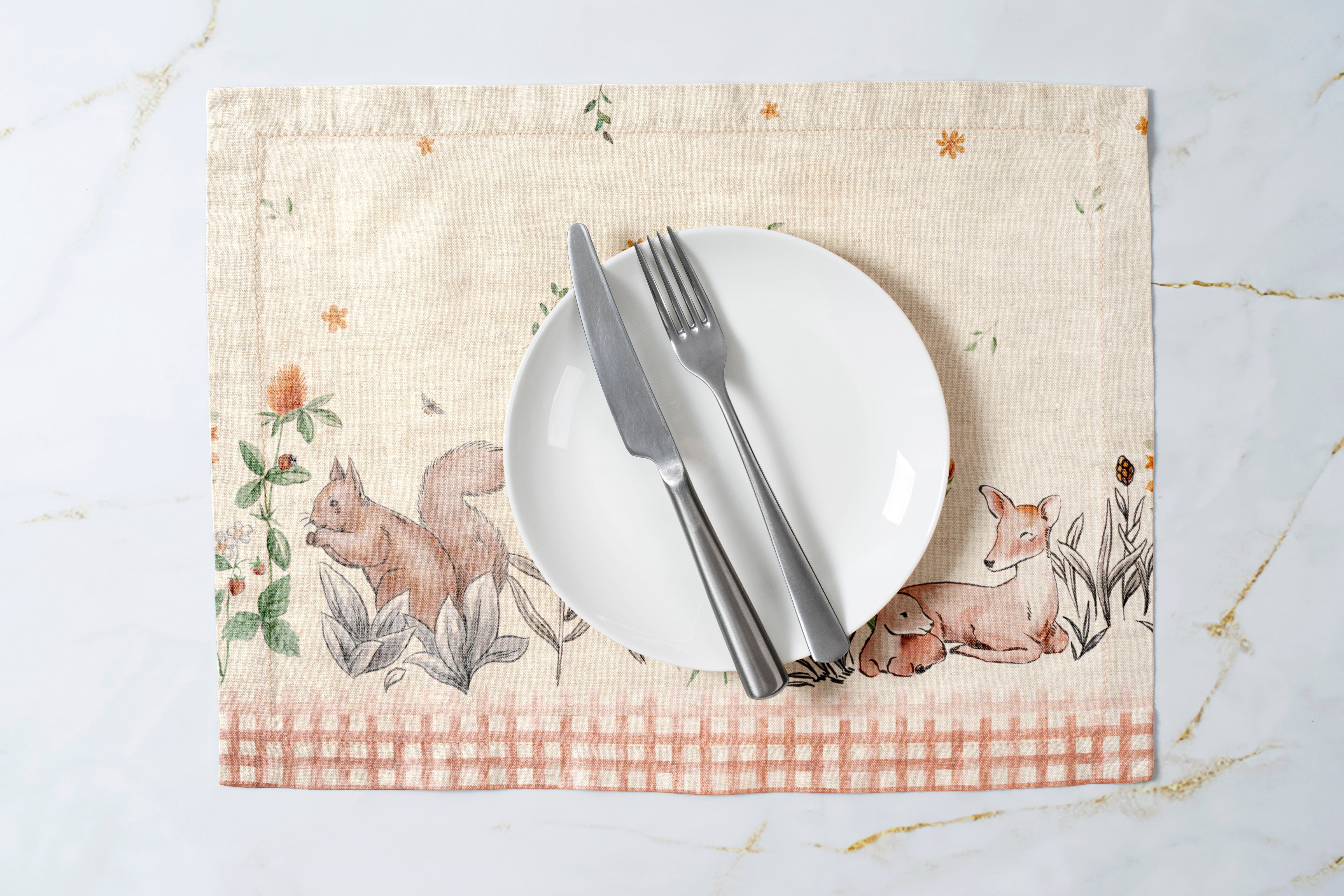 Harvest Critters Placemats - Fall Inspired Squirrel and Deer Design  - 14 x 19 Inch, 8 pcs