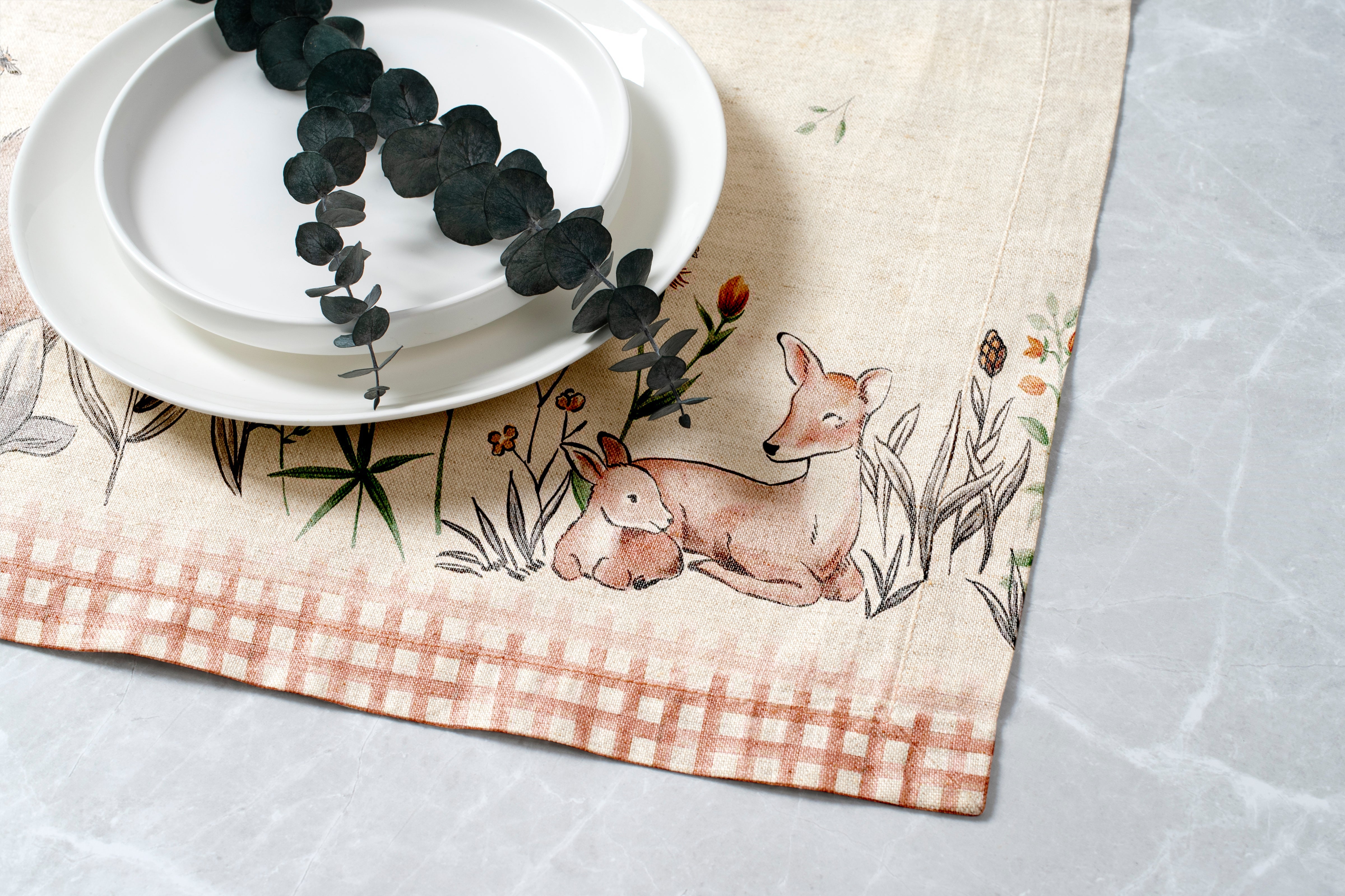 Harvest Critters Placemats - Fall Inspired Squirrel and Deer Design  - 14 x 19 Inch, 8 pcs