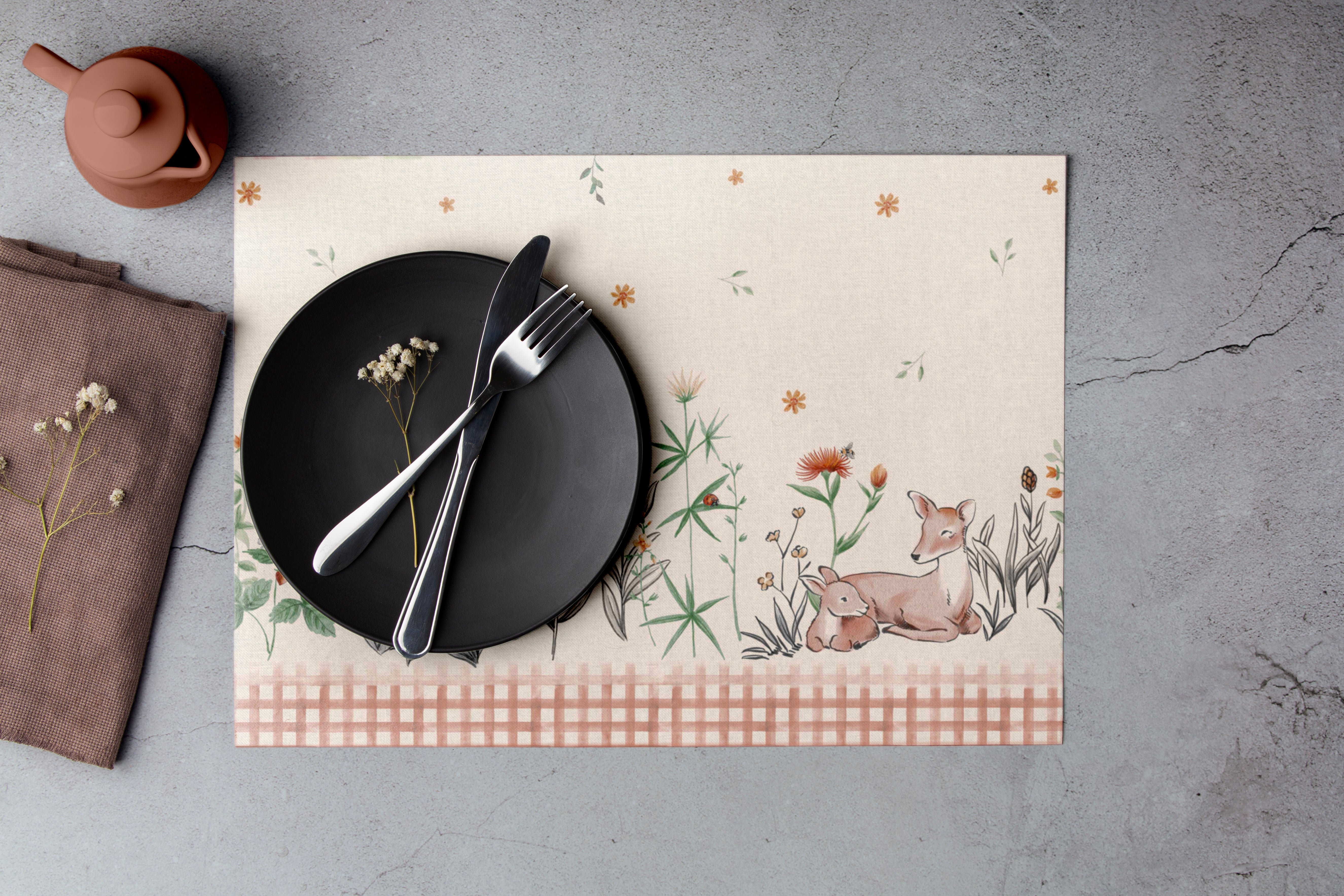 Harvest Critters Placemats - Fall Inspired Squirrel and Deer Design  - 14 x 19 Inch, 12 pcs