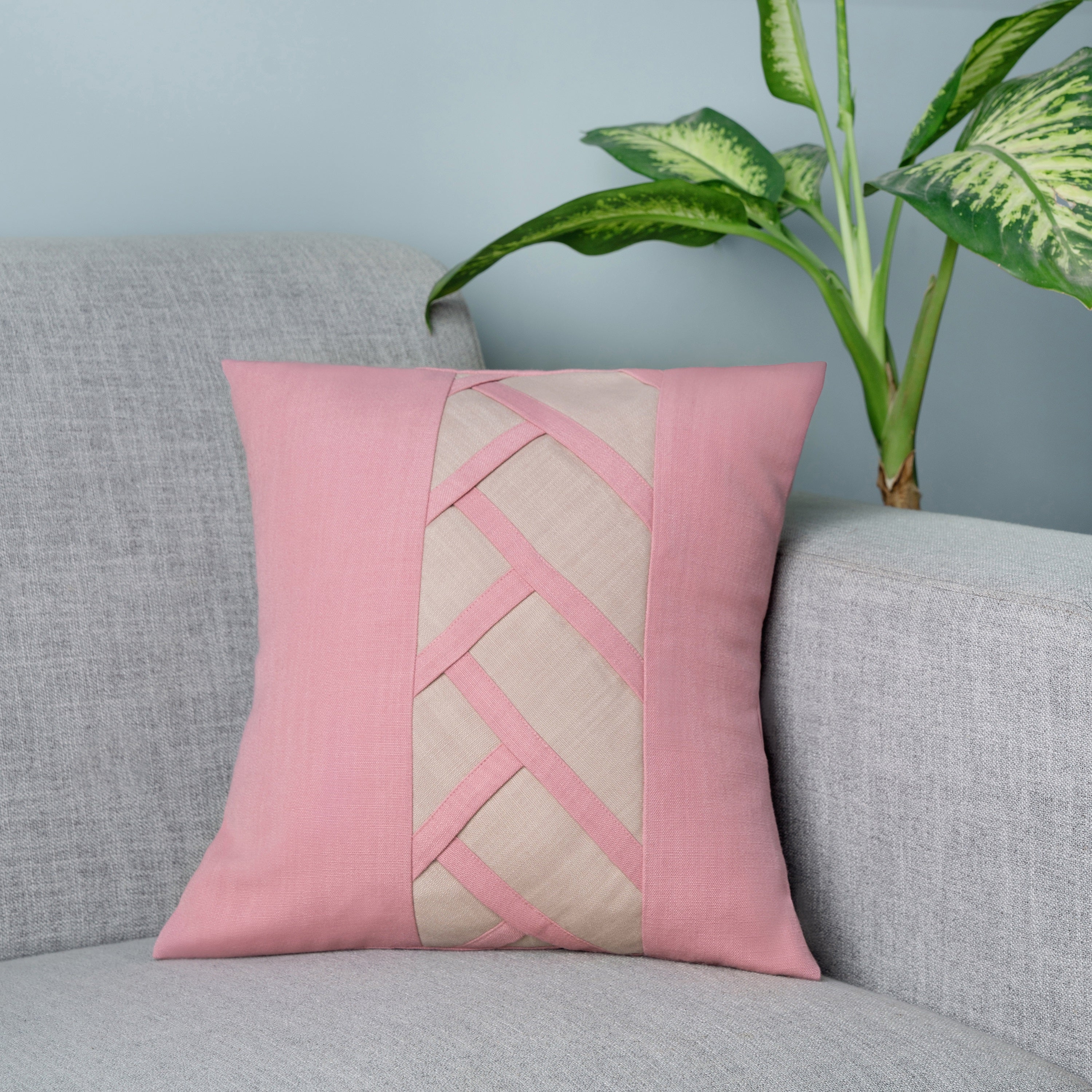 Crosshatch Pillow Cover - Dusty Pink and Beige