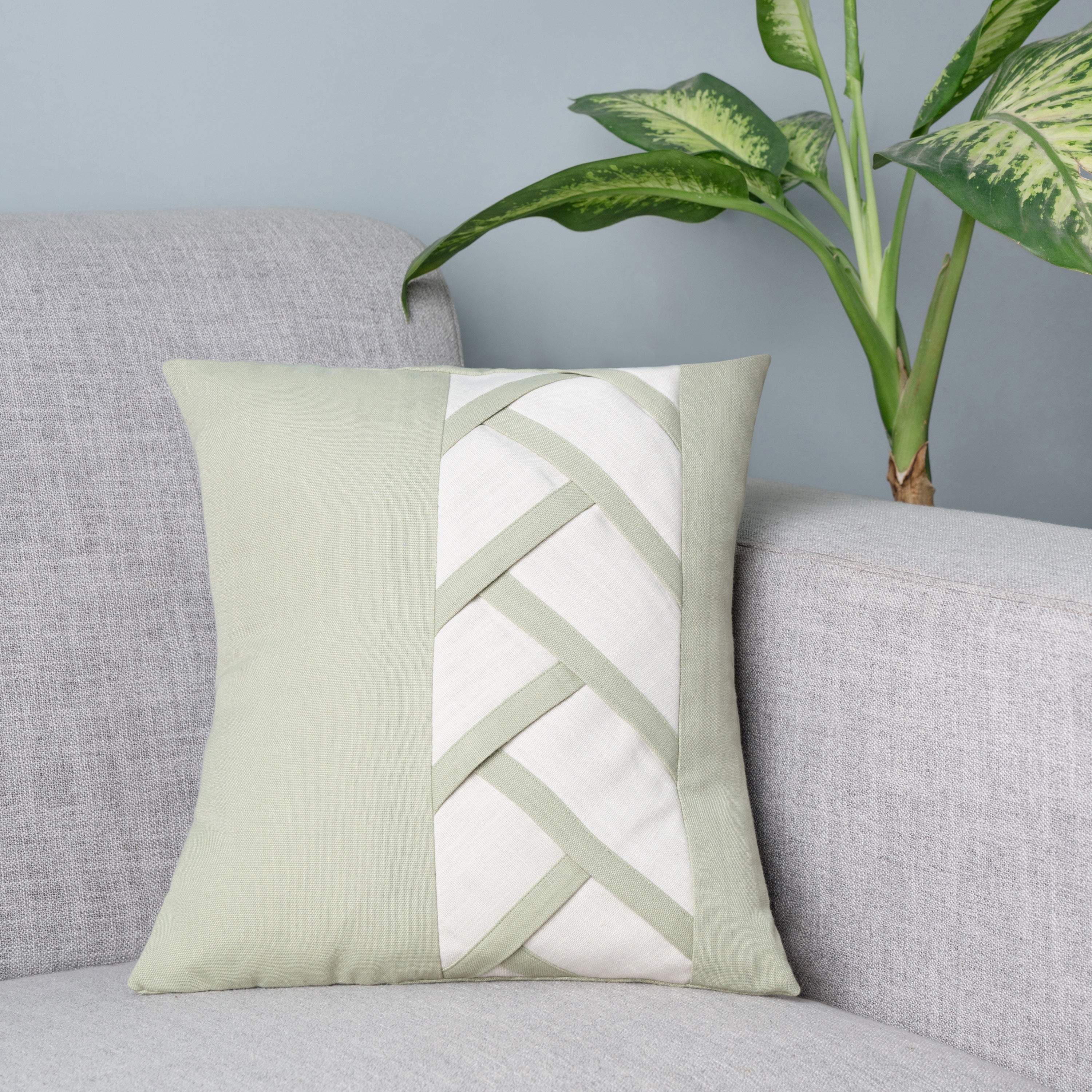 Crosshatch Pillow Cover - Sage and Ivory