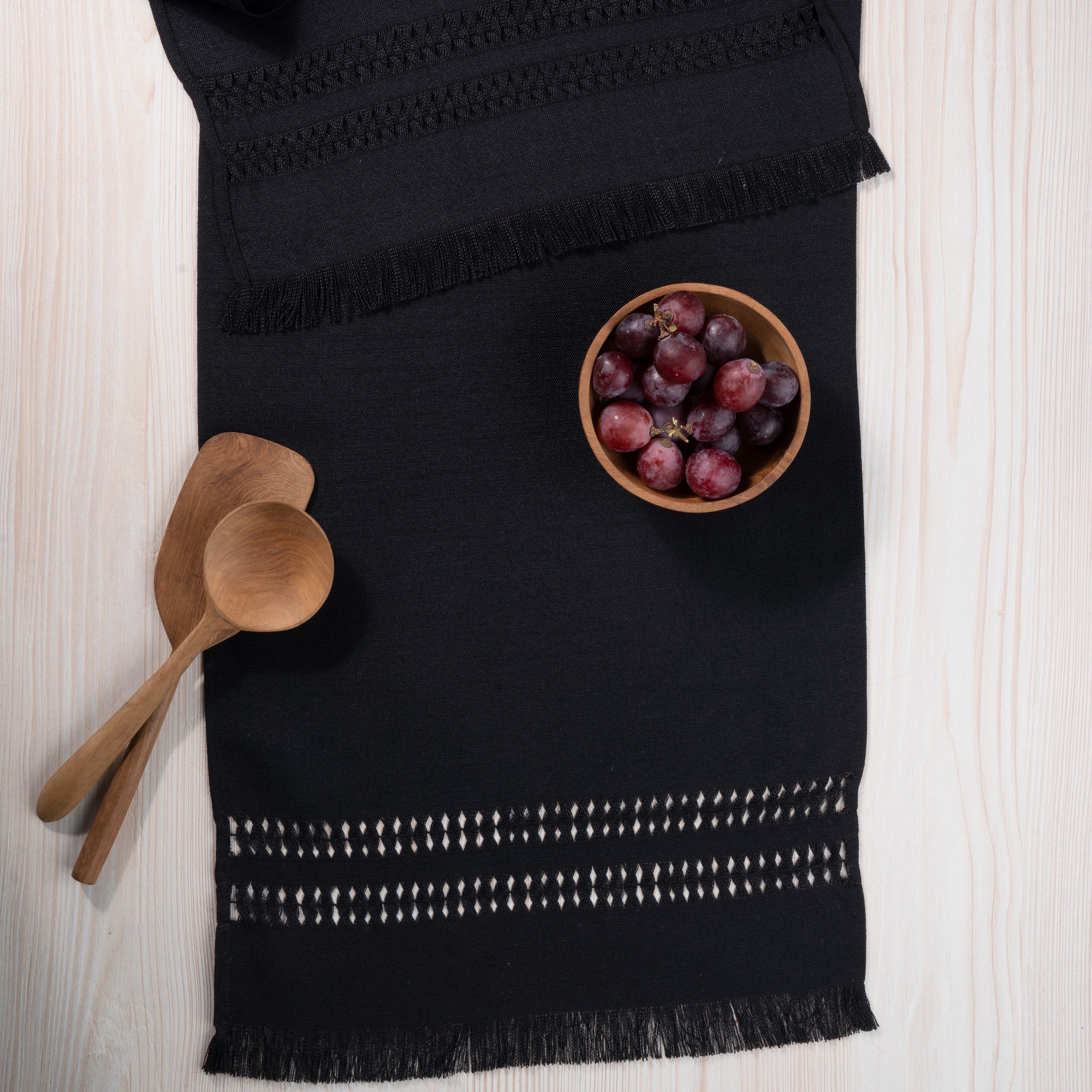 Black Table Runner, Faux Linen, Hand Hemstitch