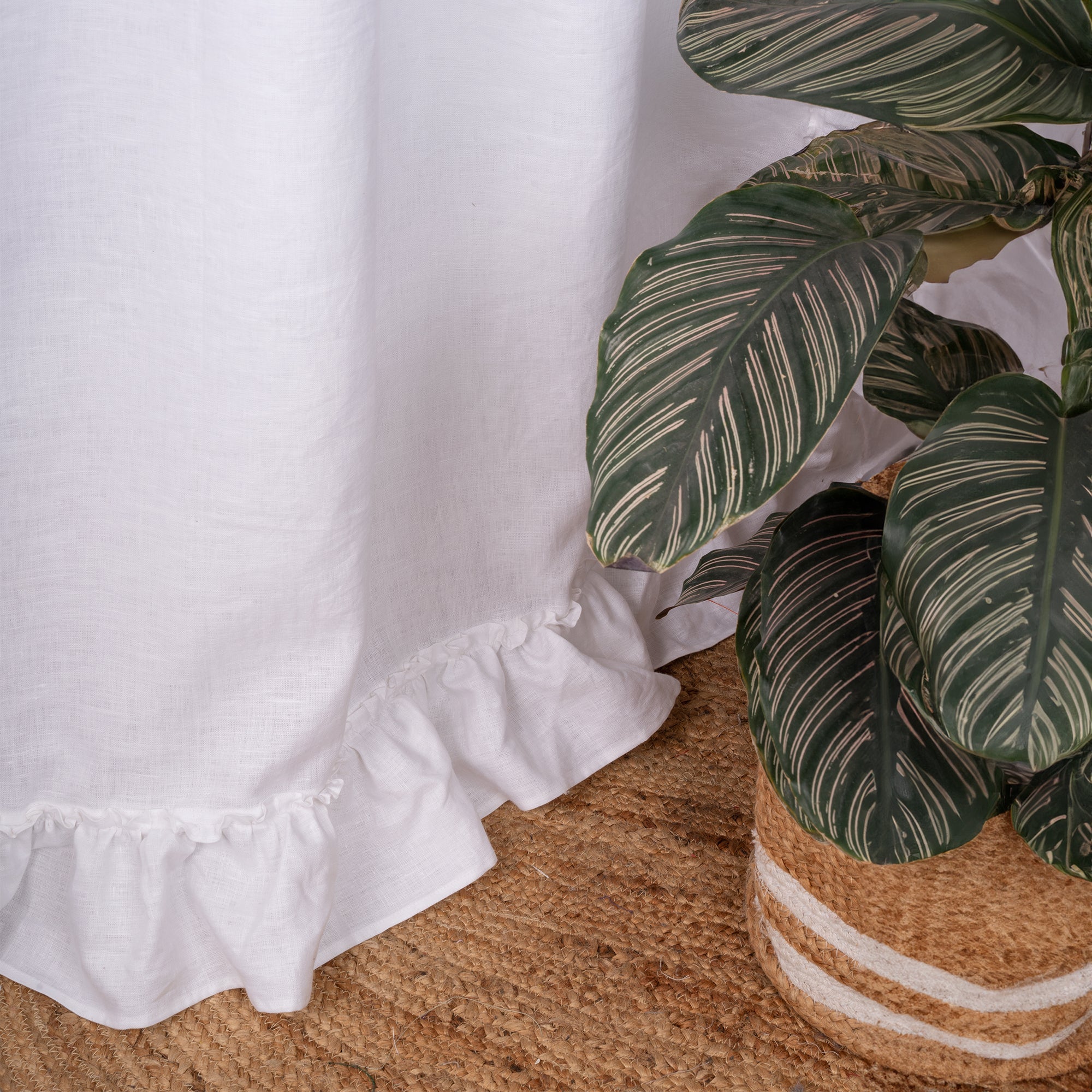 White Linen Ruffle Curtain