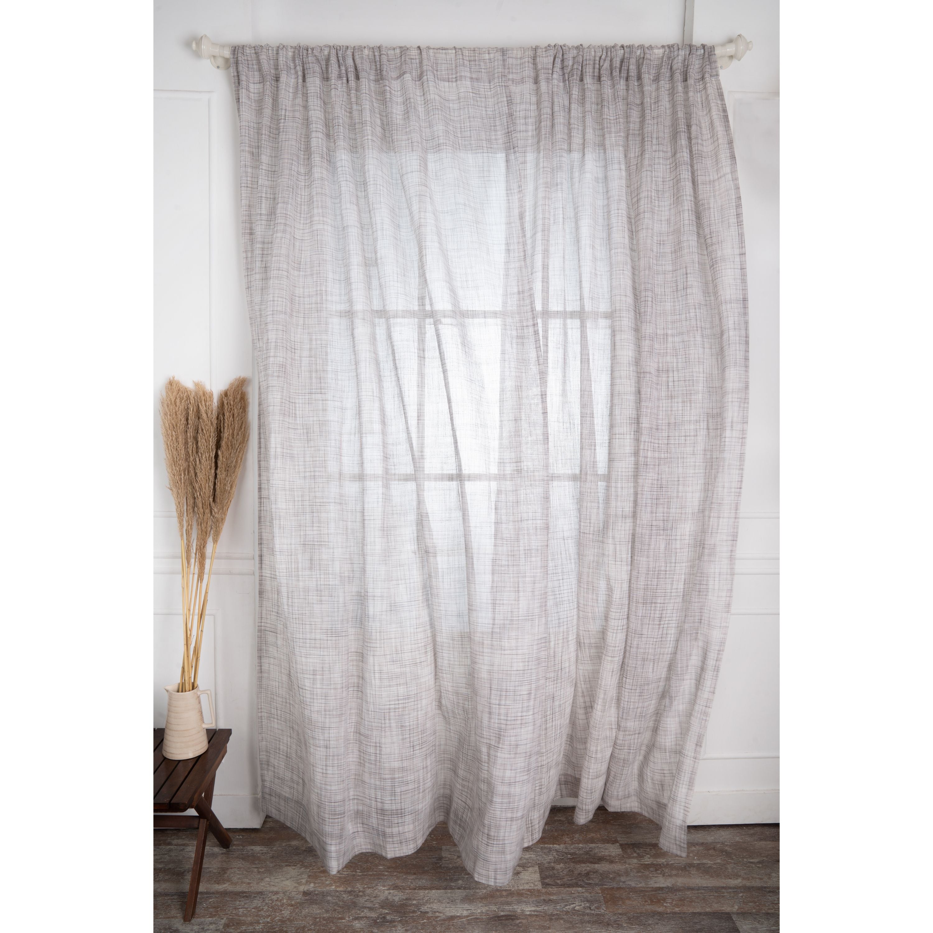 White and Grey Faux Jute Curtain