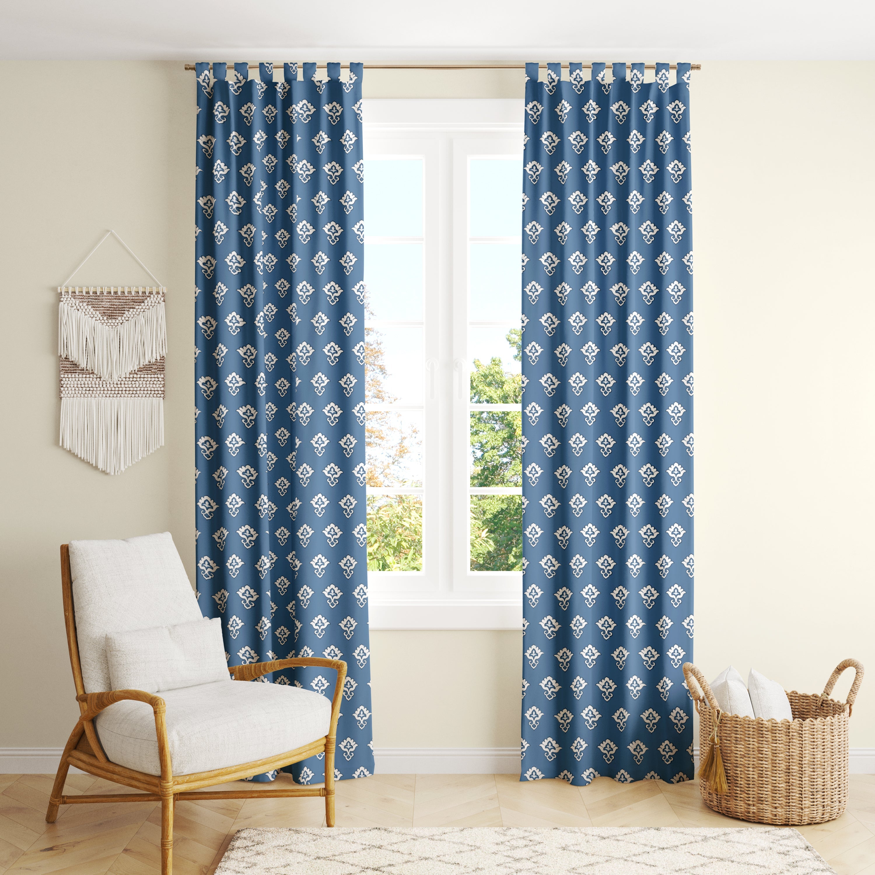 Azure Floral Damask Curtain