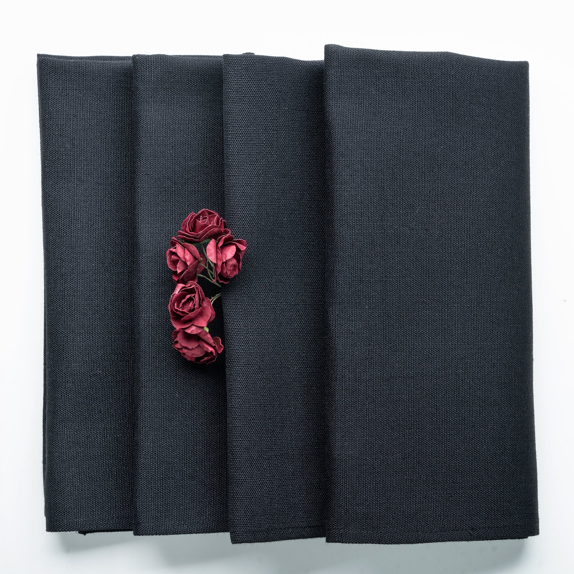 Black Faux Linen Napkins, Plain, 20 x 20 inch, 4 pcs