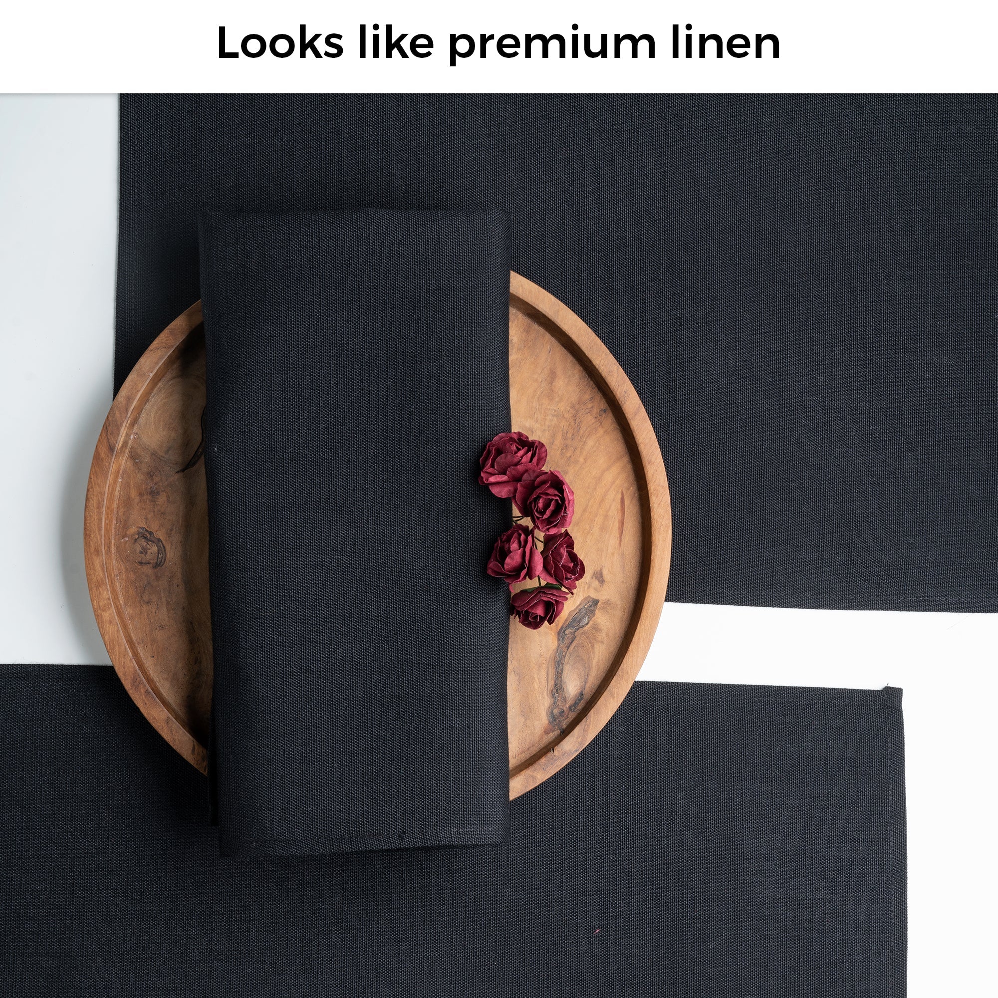 Black Faux Linen Napkins, Plain, 20 x 20 inch, 4 pcs